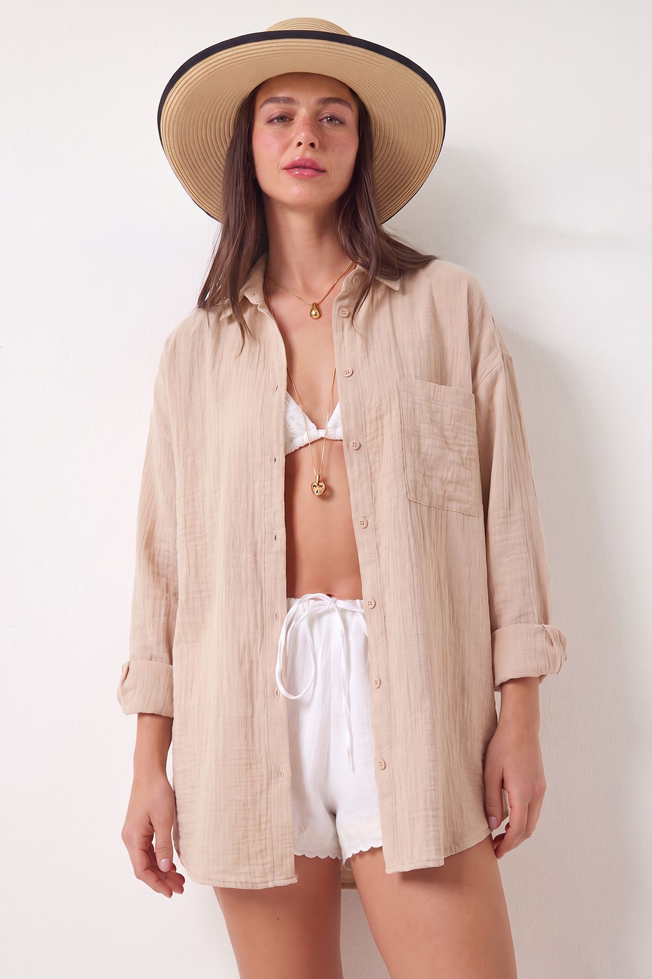 ISTANBUL Oversized Textured Cotton Shirt with Pocket 2