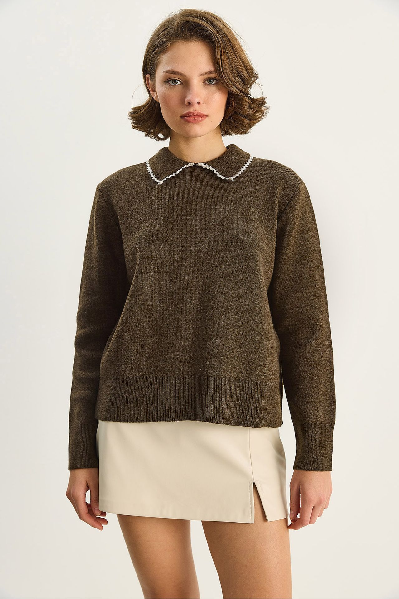 LUCCI Knit Sweater with Shirt Collar 2