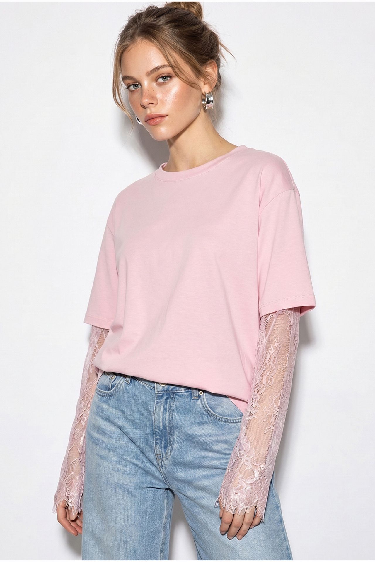 LUCCI Kadın Oversize Bisiklet Yaka Tişört 1