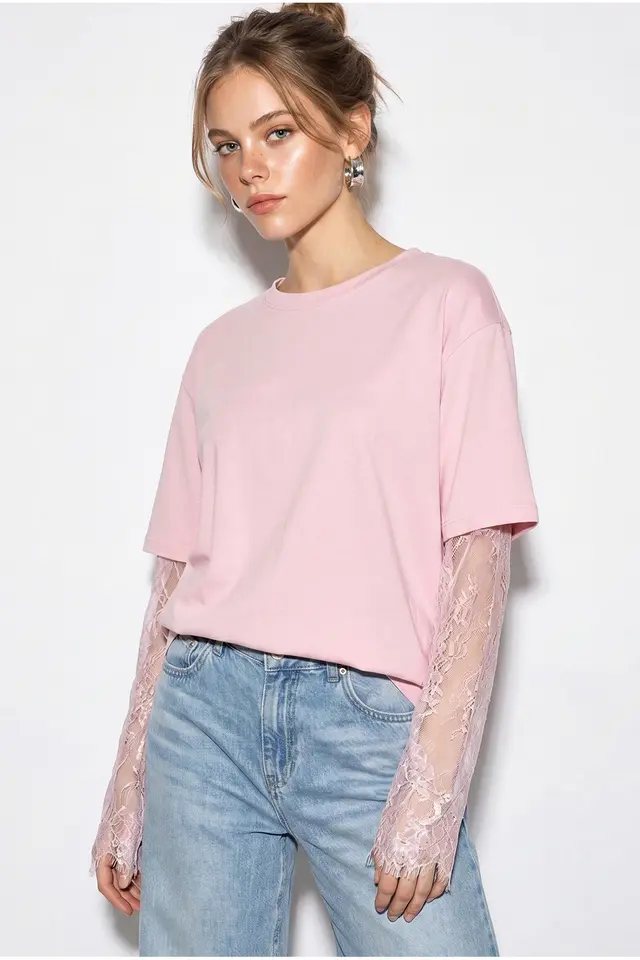 LUCCI Kadın Oversize Bisiklet Yaka Tişört