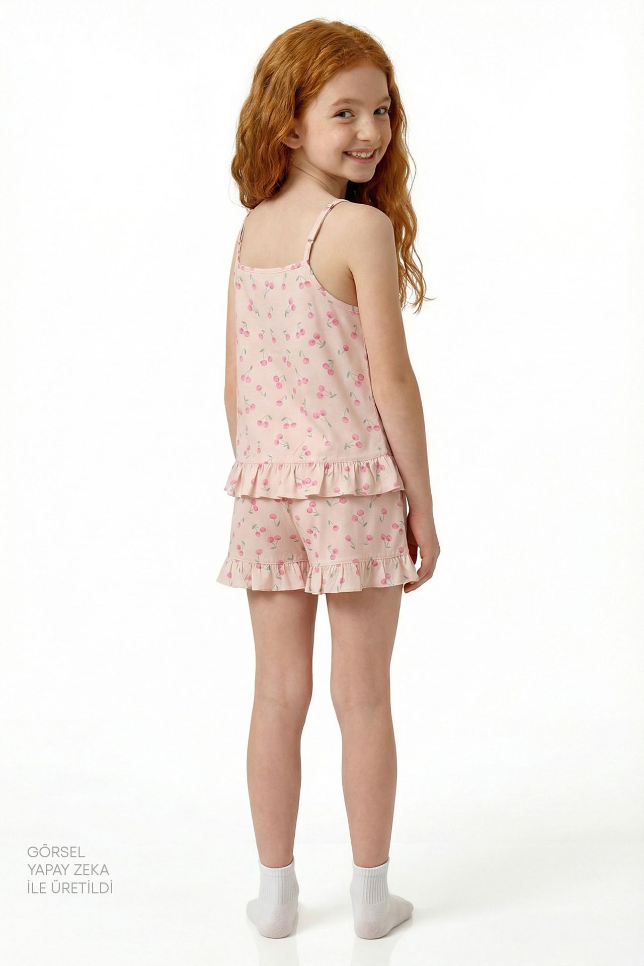 PENTI Girls' Pinky Cherry Short Sleeve Pajama Set 4