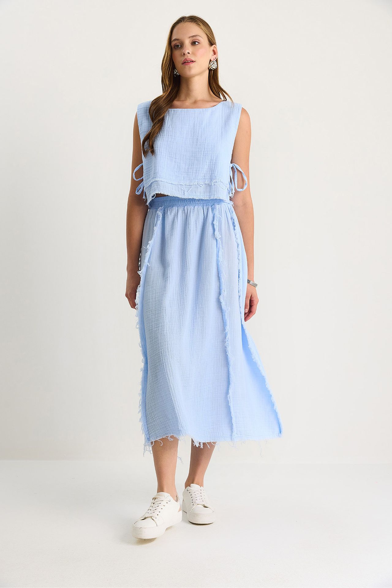 LUCCI Textured Blouse & Skirt Muslin Fabric Two-Piece Set 3