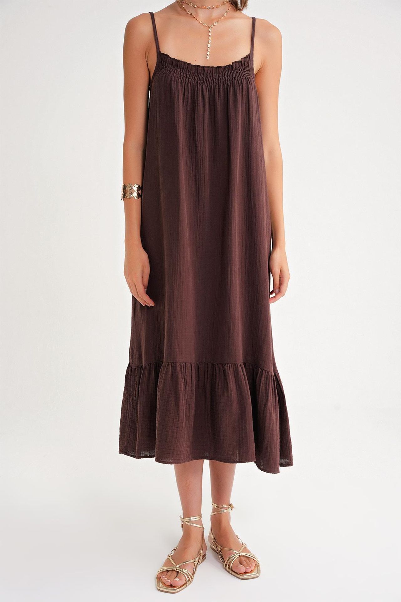 Mixray Midi Muslin Dress with Ruffle Detail 6