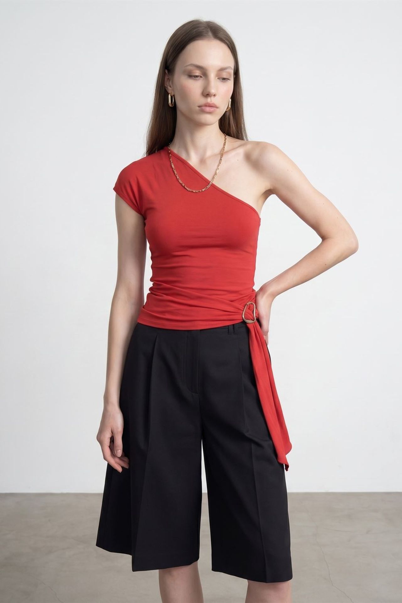 DILVIN Asymmetrical Tie Detail Blouse 1