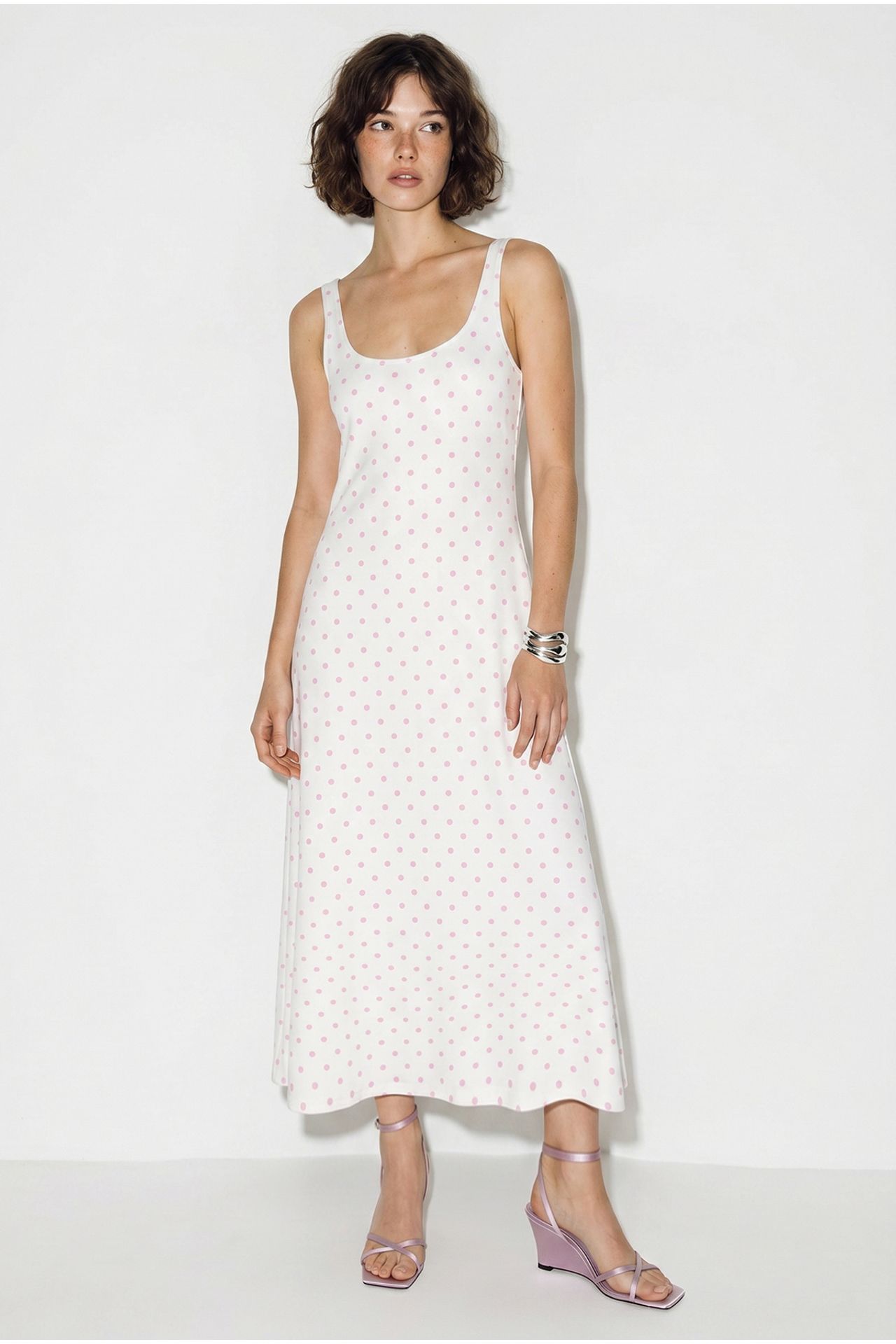 LUCCI Polka Dot Sleeveless Midi Dress With Tie Detail 1