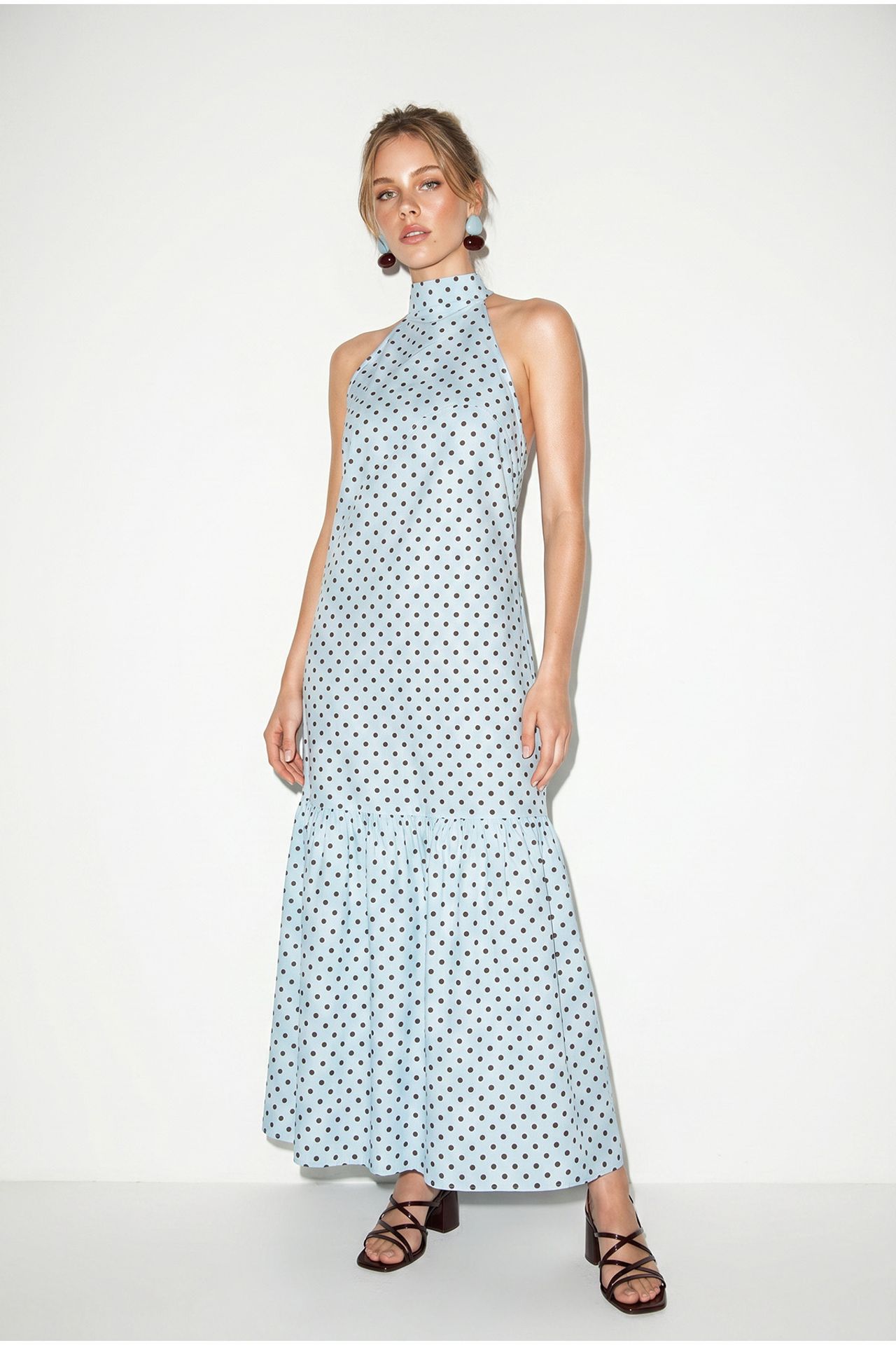 LUCCI Halter Polka Dot A-Line Maxi Dress 4