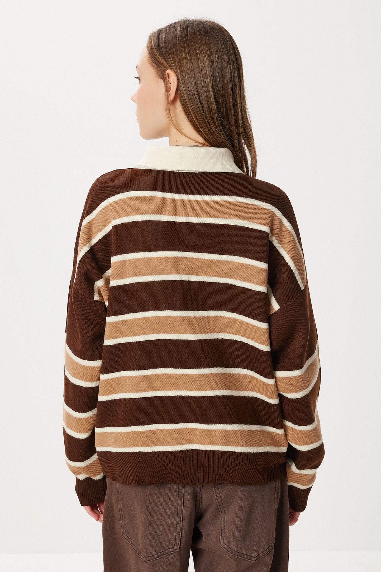 ISTANBUL Striped Sweater with Polo Collar 4