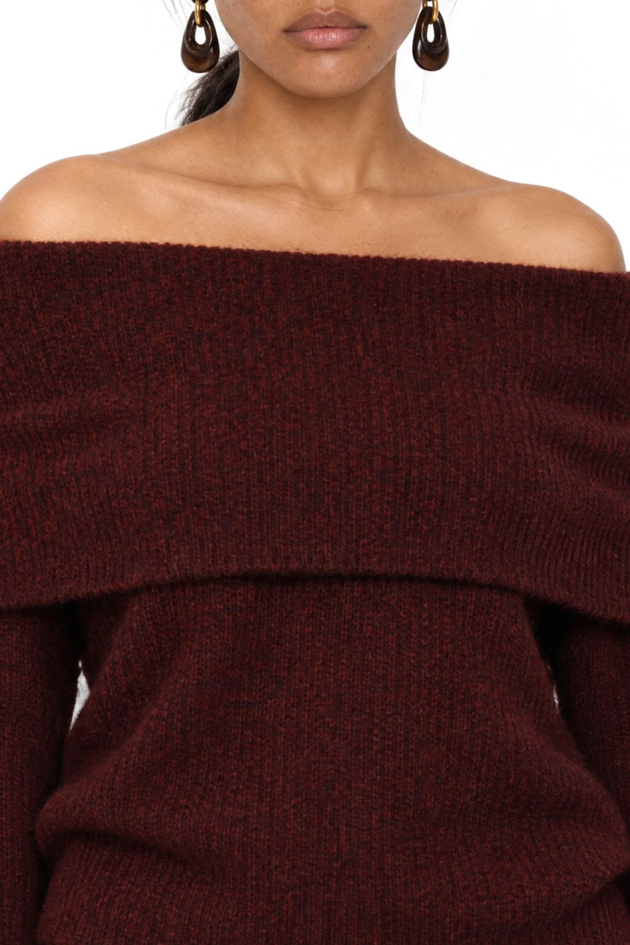 MIXRAY Loose Fit Ribbed Madonna Collar Sweater 3