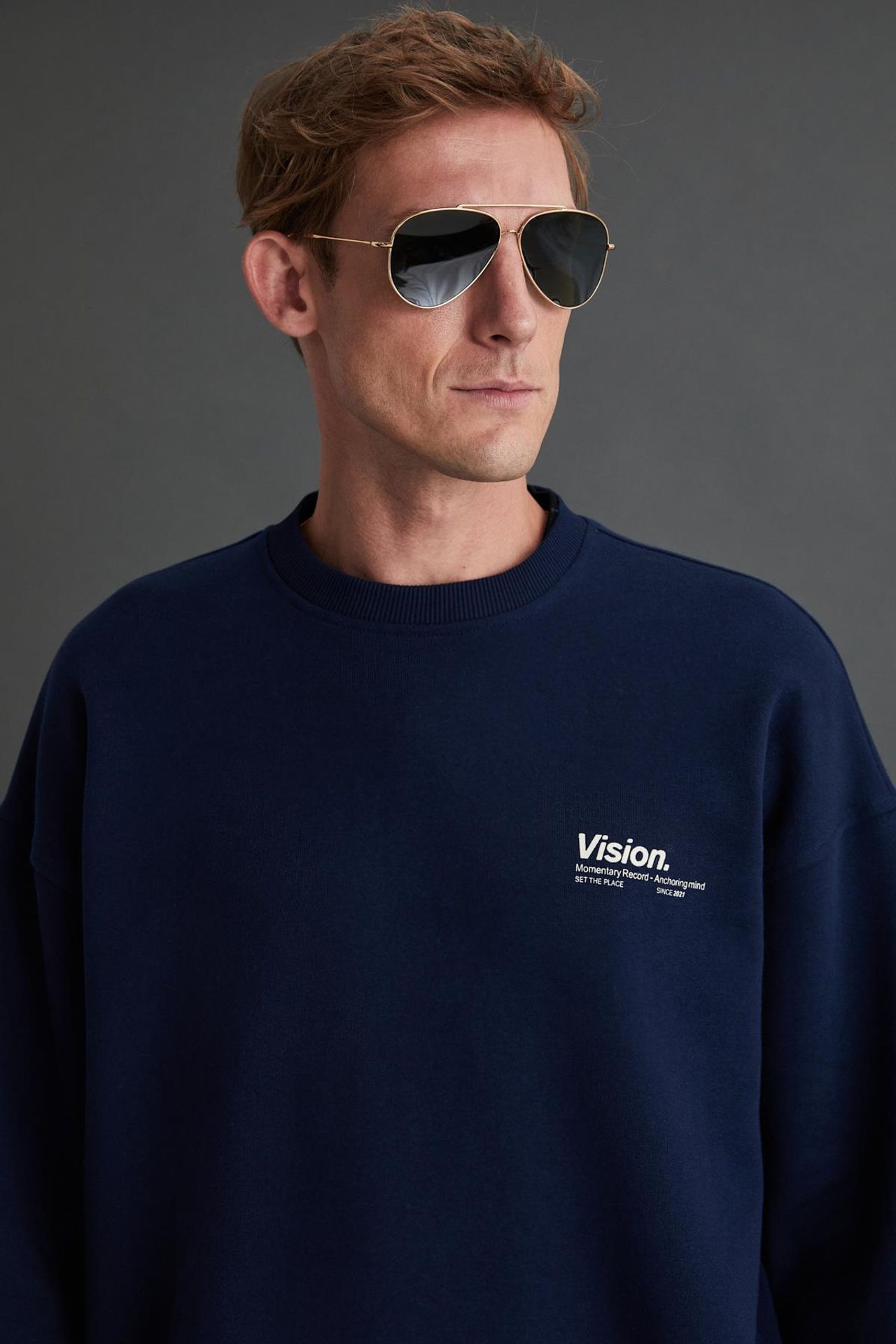 GRIMELANGE Baskılı Geniş Kalıp Bisiklet Yaka Sweatshirt 4