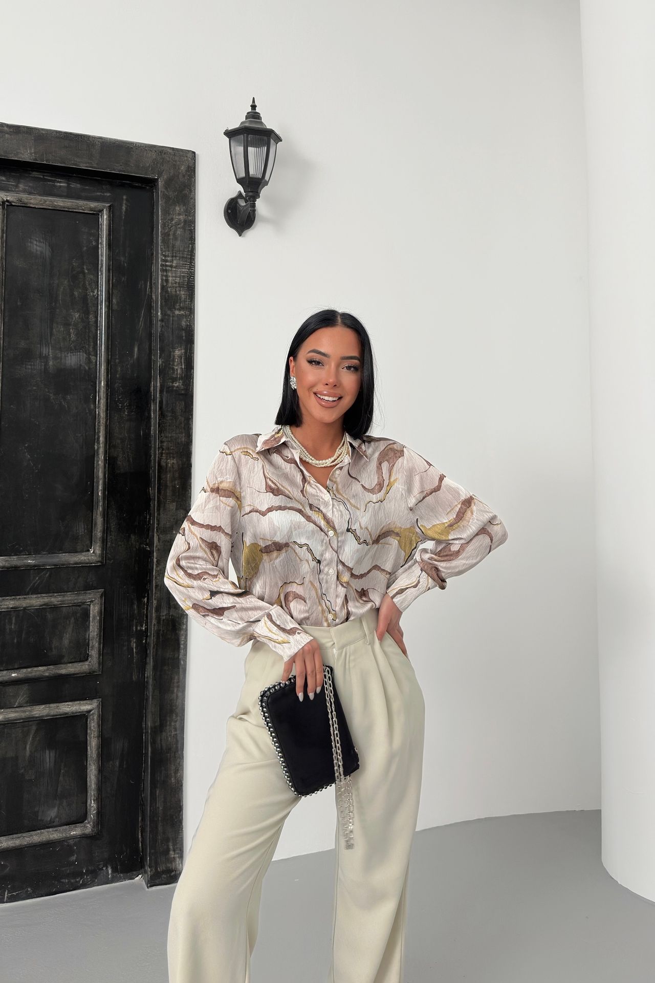MY FASHION Soyut Baskılı Düğmeli Gömlek 1