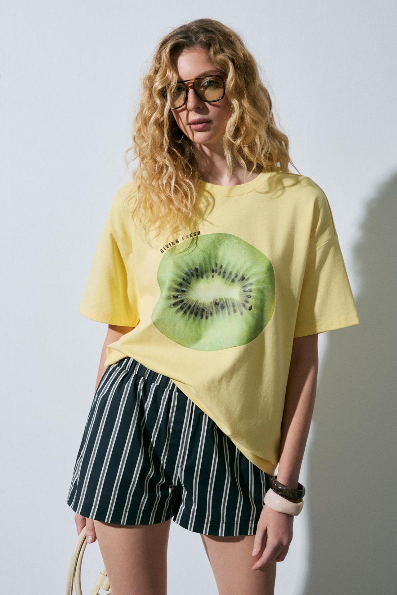 GRIMELANGE Baskılı Oversize Bisiklet Yaka Tişört 4