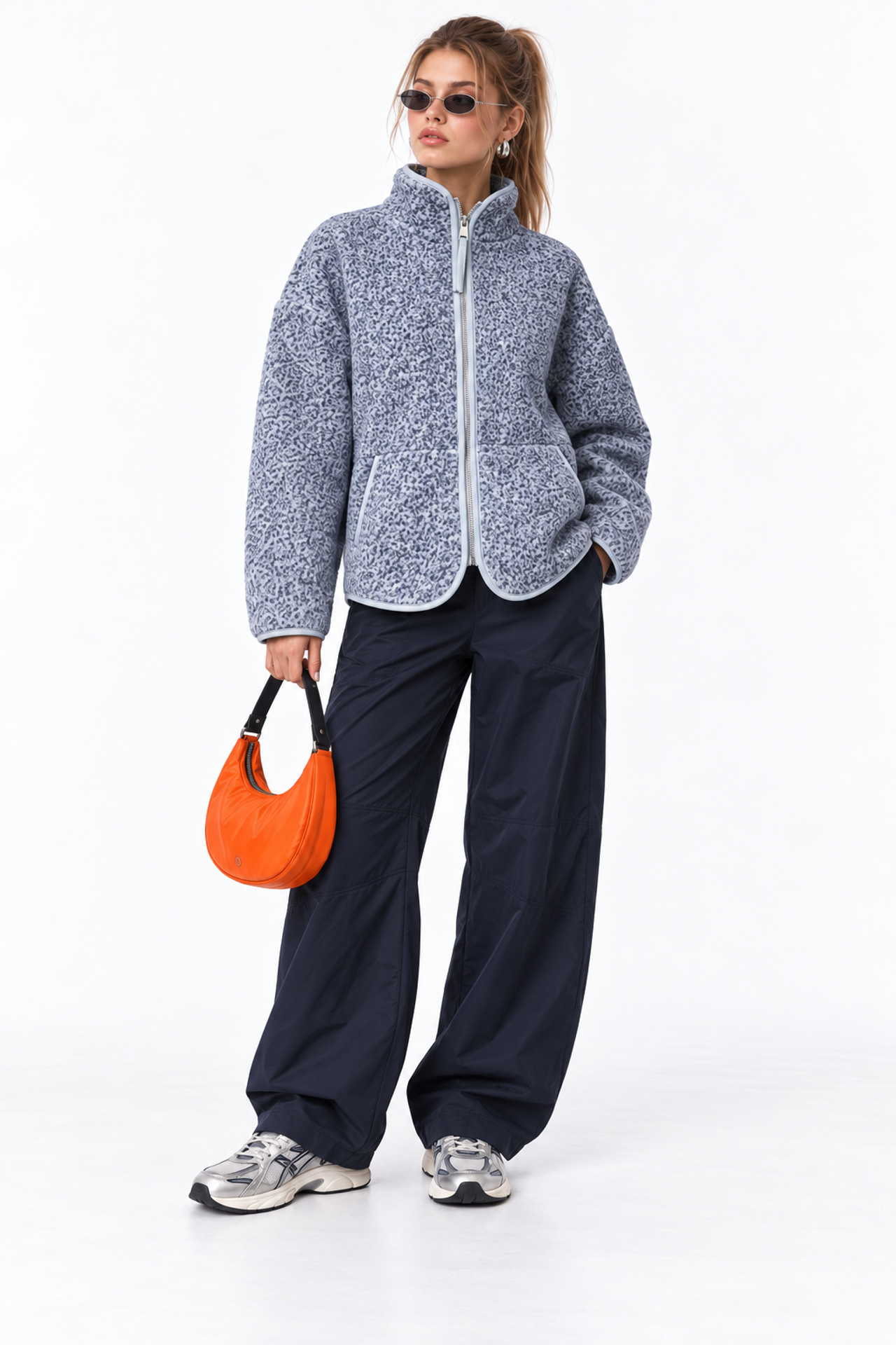 MIXRAY Kadın Yarım Fermuarlı Dokulu Sweatshirt 5