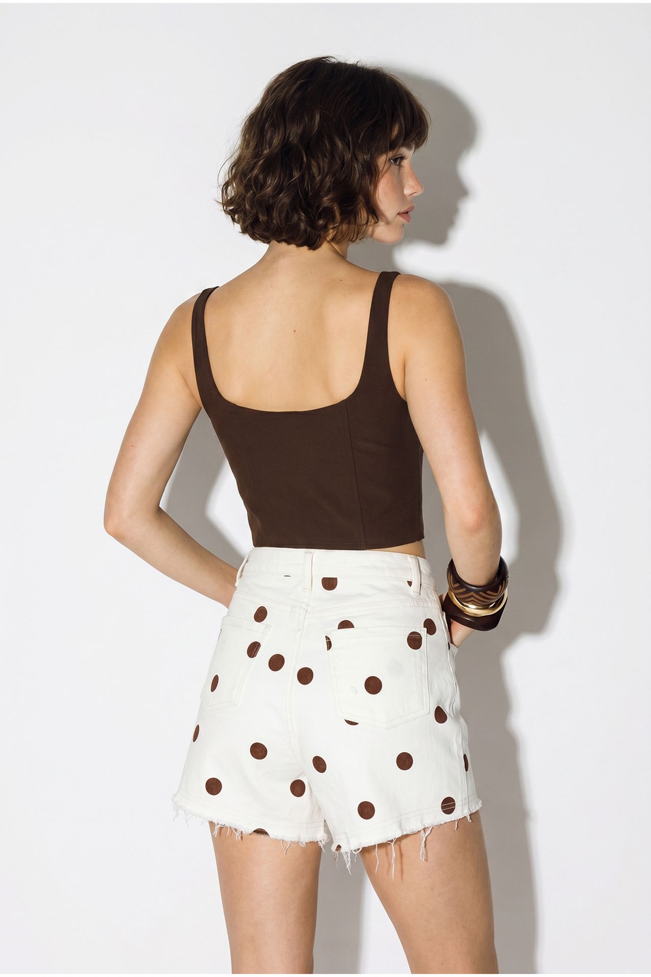 LUCCI High-waist Polka Dot Denim Shorts