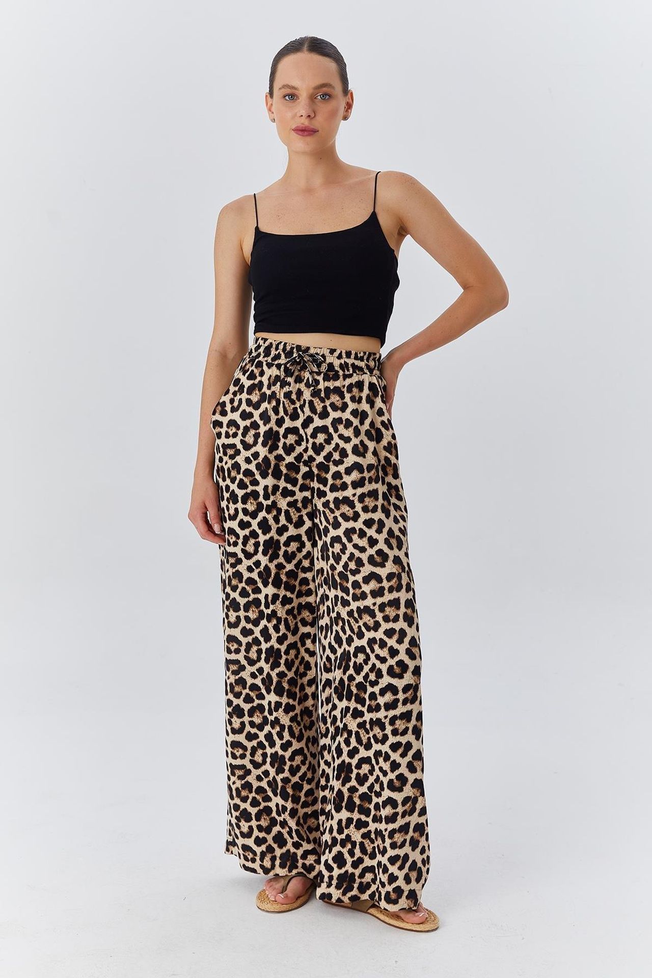 Mixray High Waist Leopard Print Wide Leg Pants 3