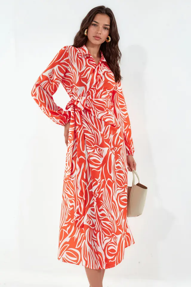 MSN Abstract Print Midi Wrap Dress