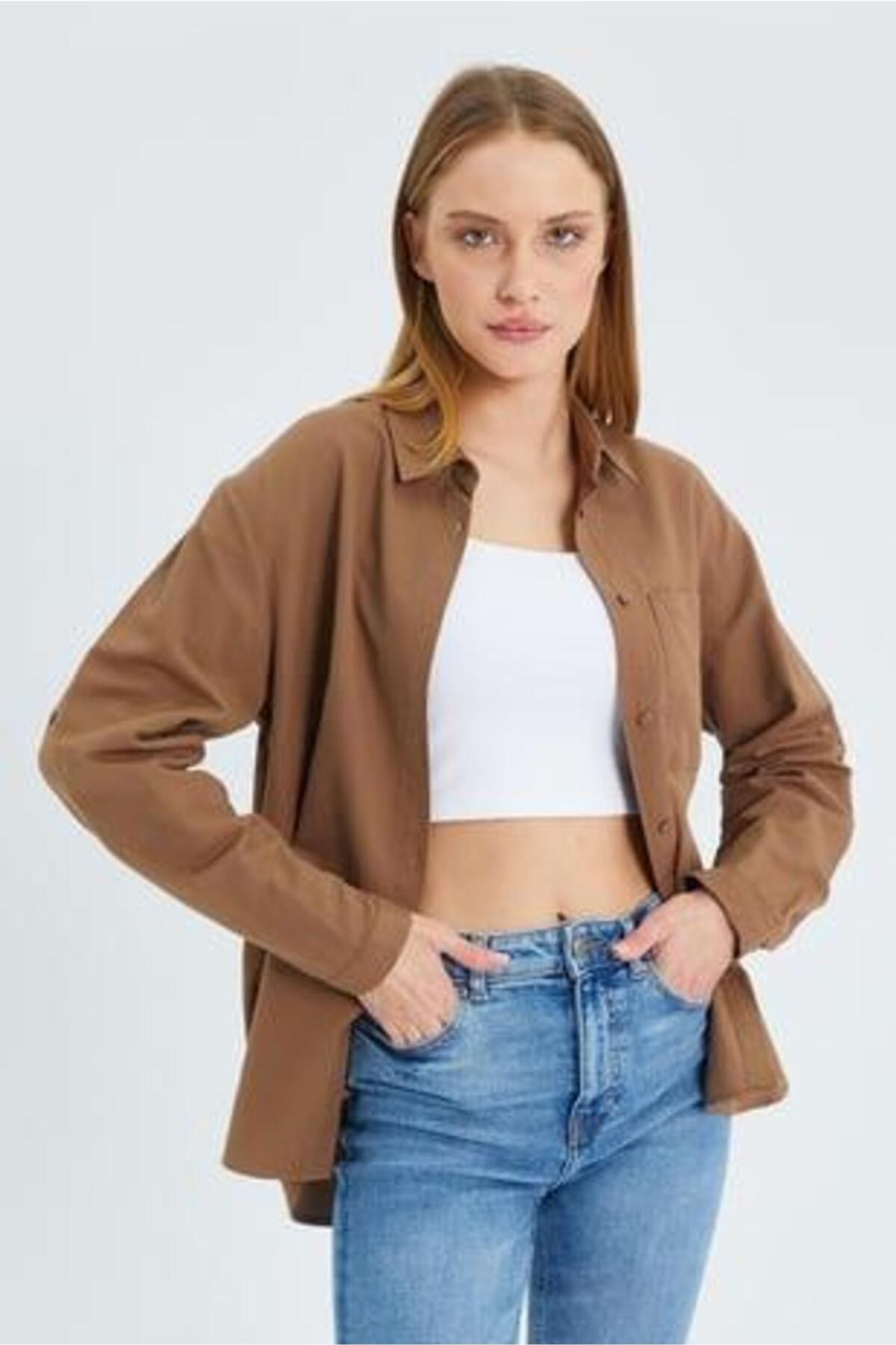 Mixray Long Sleeve Button-Up Shirt with Pocket 4