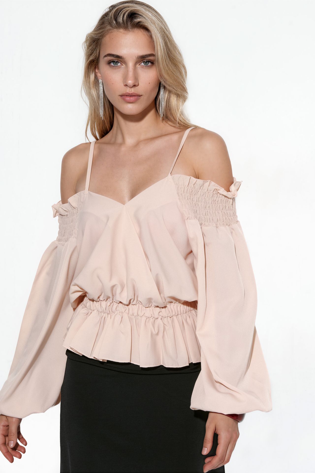 MSN Crop Satin Blouse With Flounce Trim 1