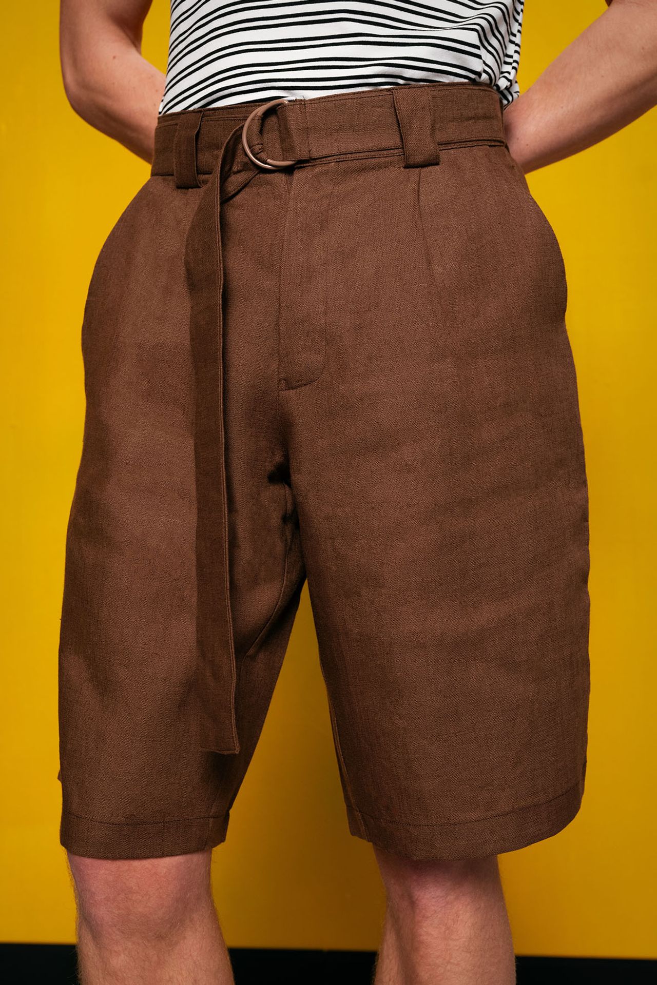 GIESTO High Waist Linen Blend Belted Shorts 2