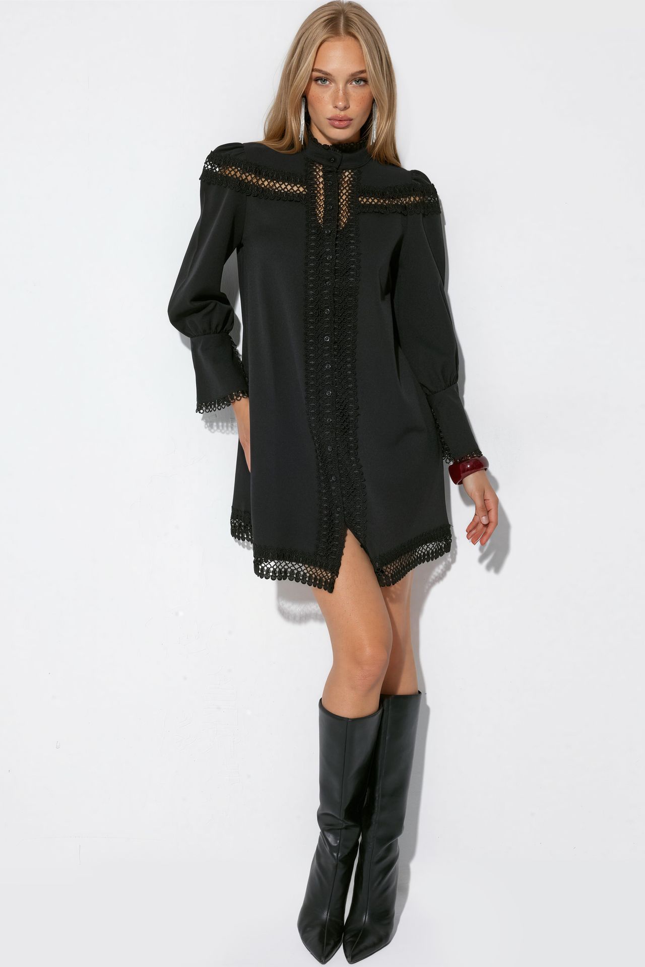 MSN Mini Lace Dress With Mandarin Collar