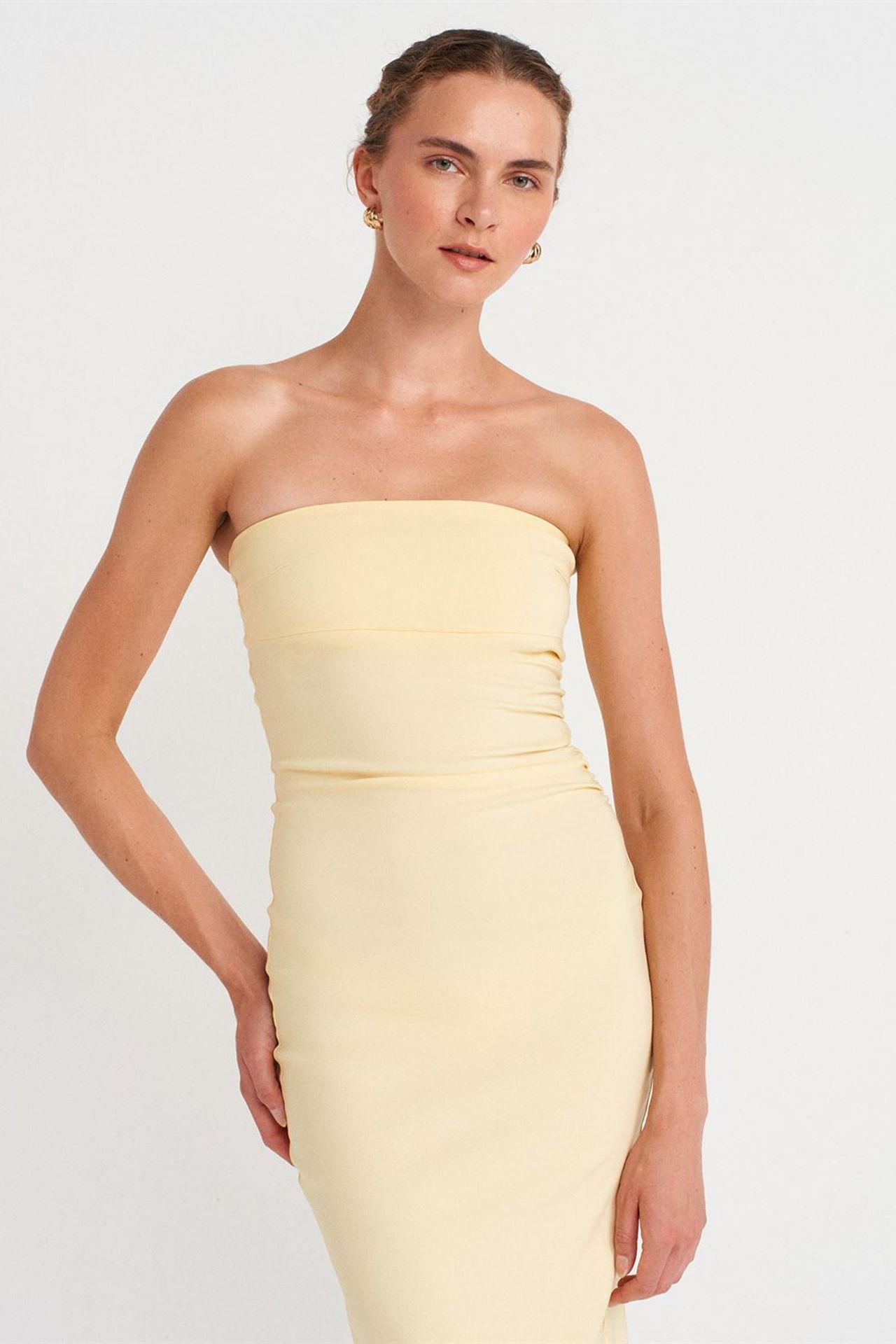 DILVIN Strapless Bodycon Midi Dress With Slit 4