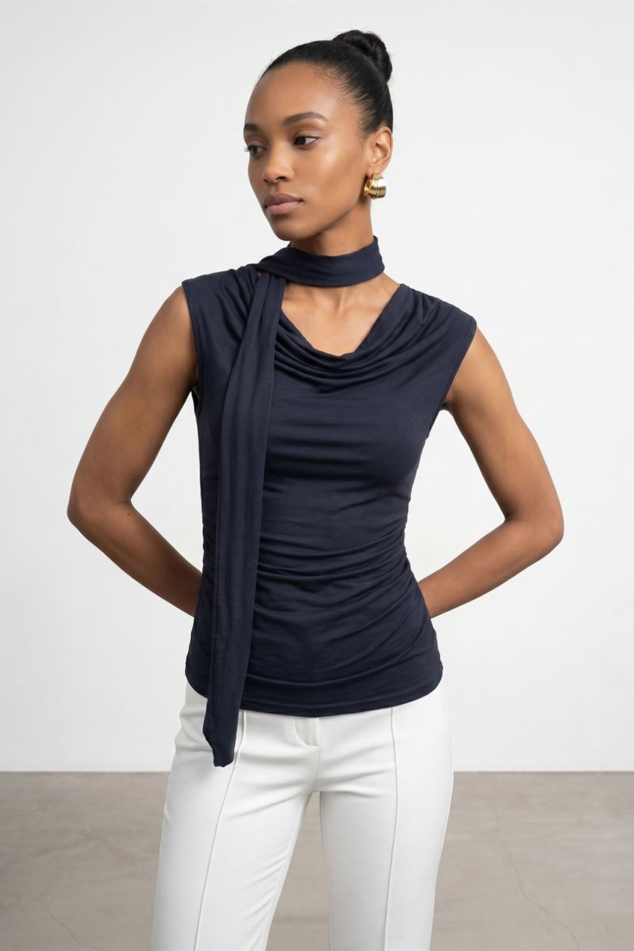 DILVIN Sleeveless Cowl Neck Jersey Blouse 1