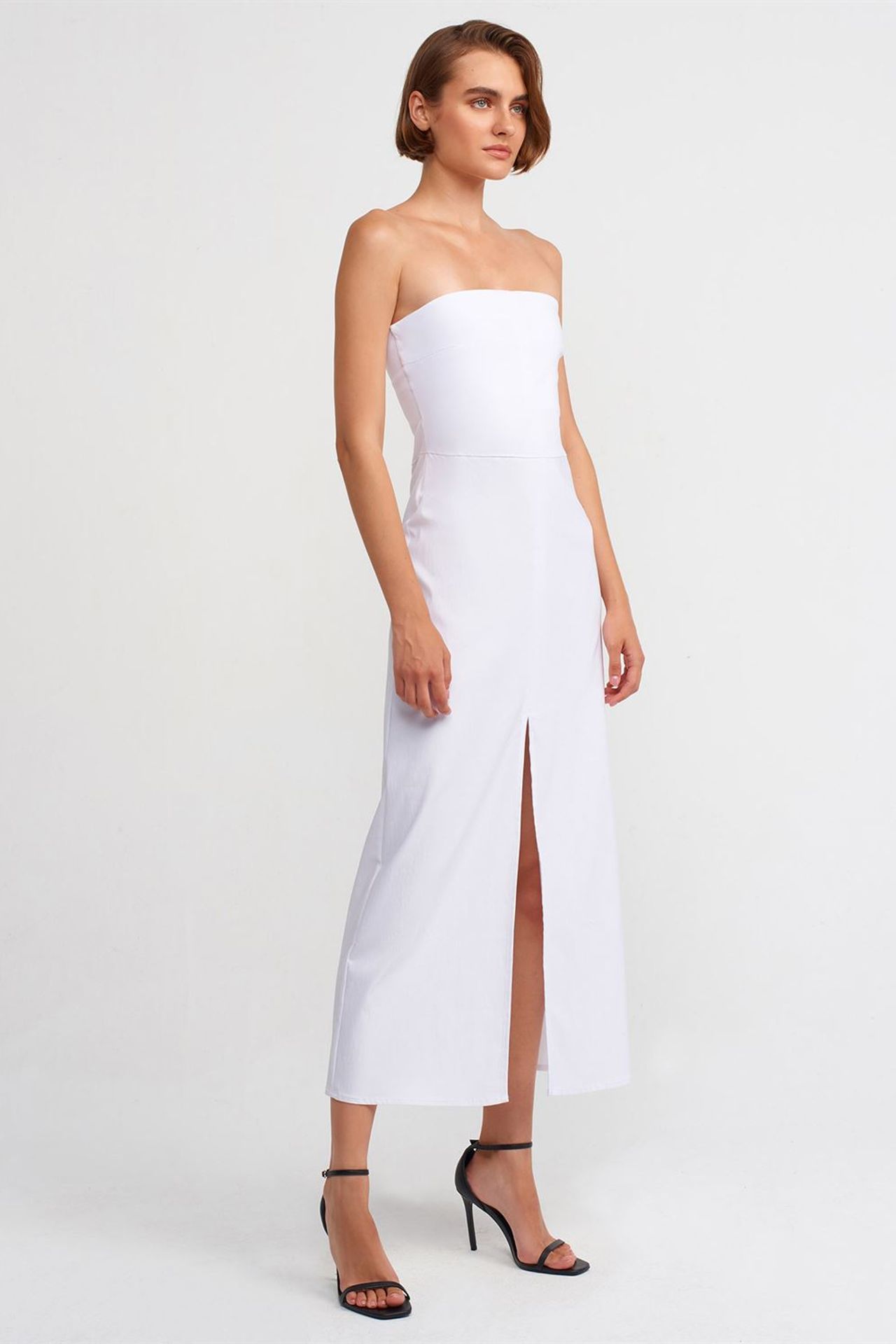DILVIN Strapless Fitted Midi Dress With Slit 1