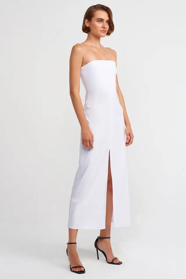 DILVIN Strapless Fitted Midi Dress With Slit
