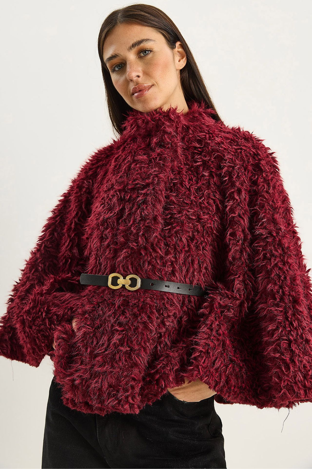 LUCCI Oversize Plush Coat with Jacket Collar 1