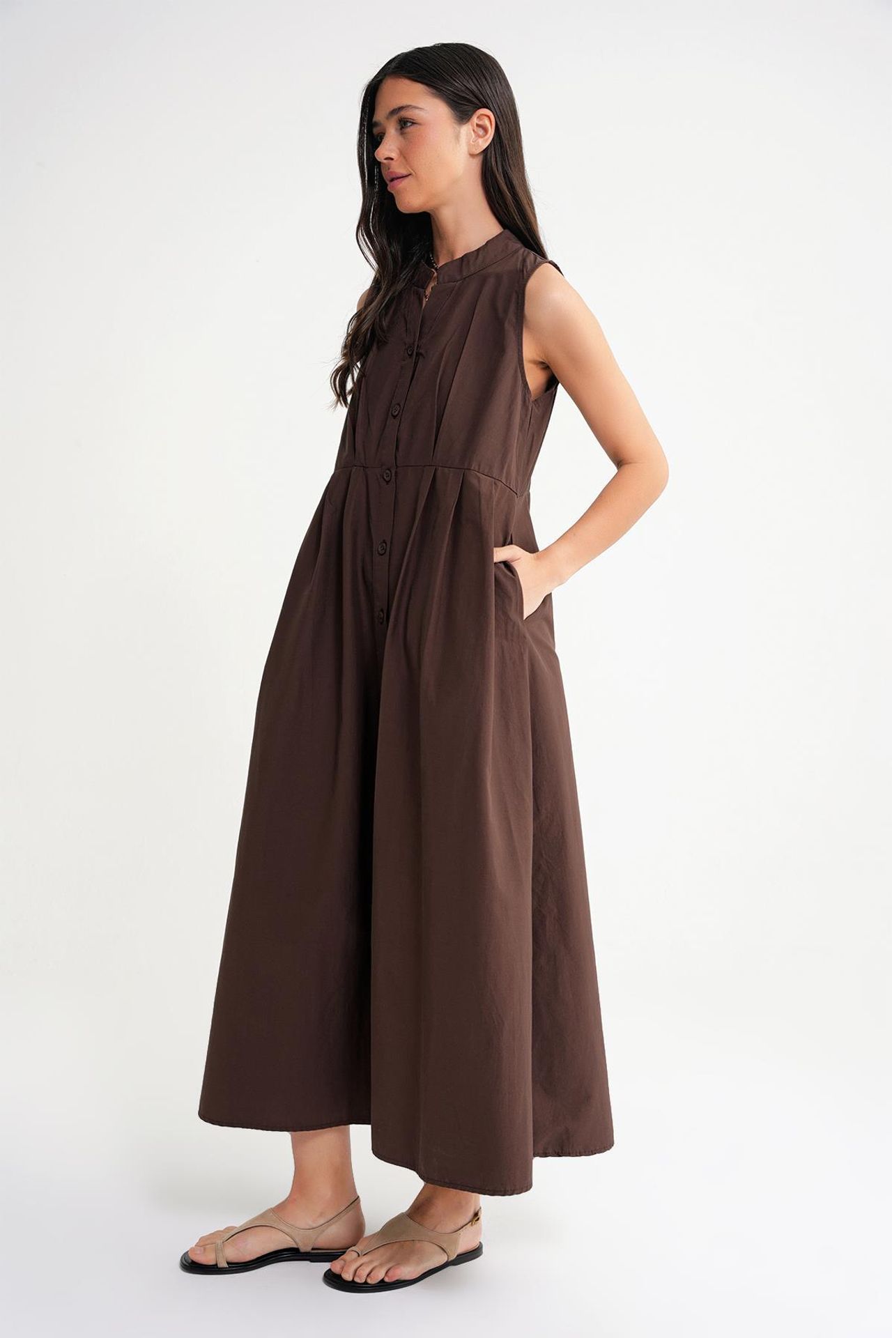 Mixray Buttoned Tippet Collar Maxi Dress 5