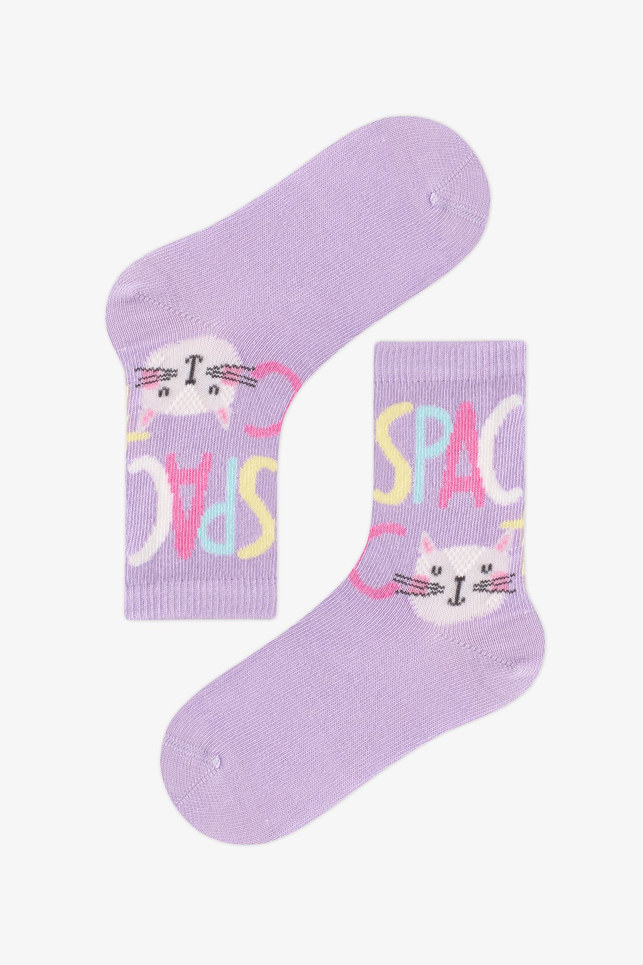 PENTI Girls' Space Cat Cat Pattern 2-Pack Crew Socks 3