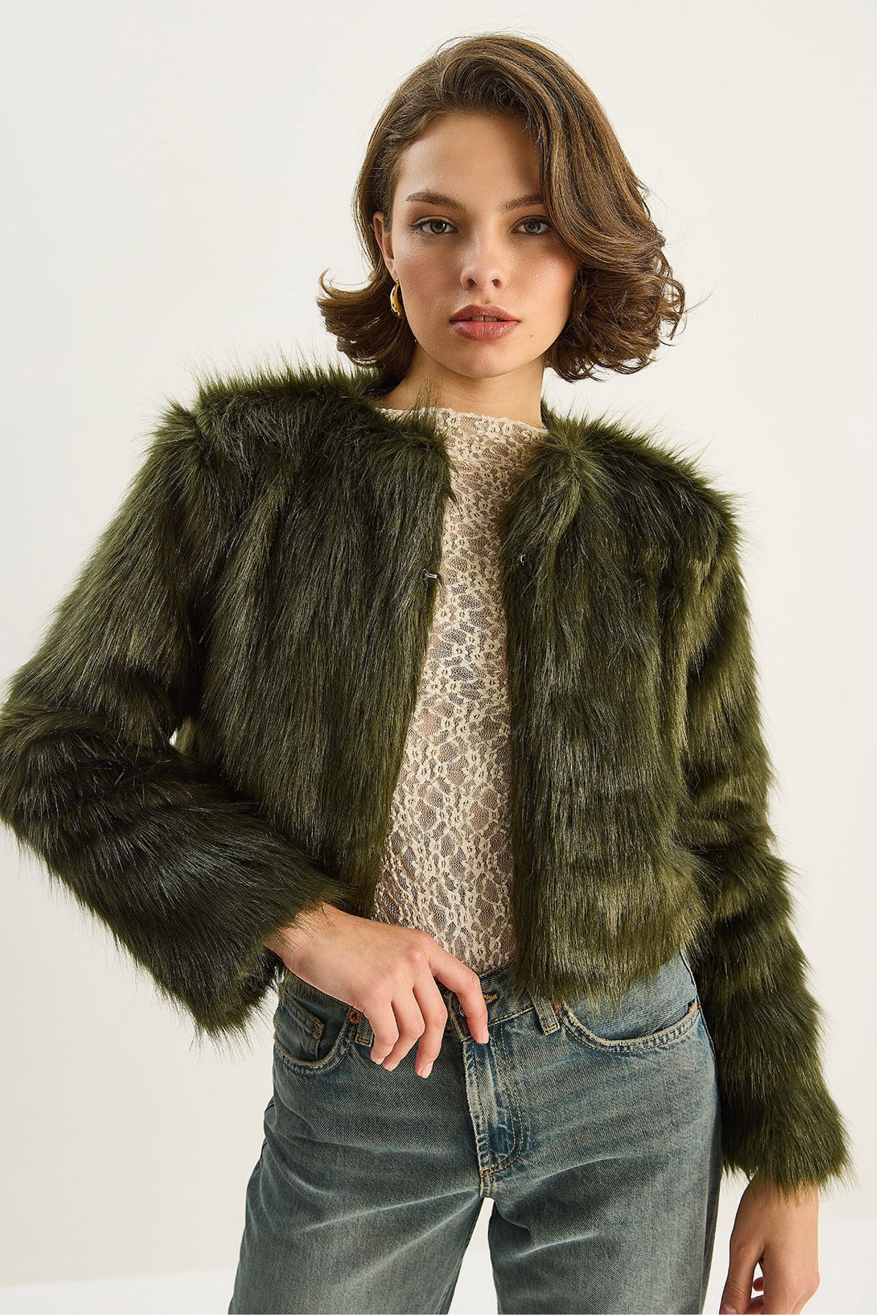 LUCCI Boxy Crop Faux Fur Coat 3