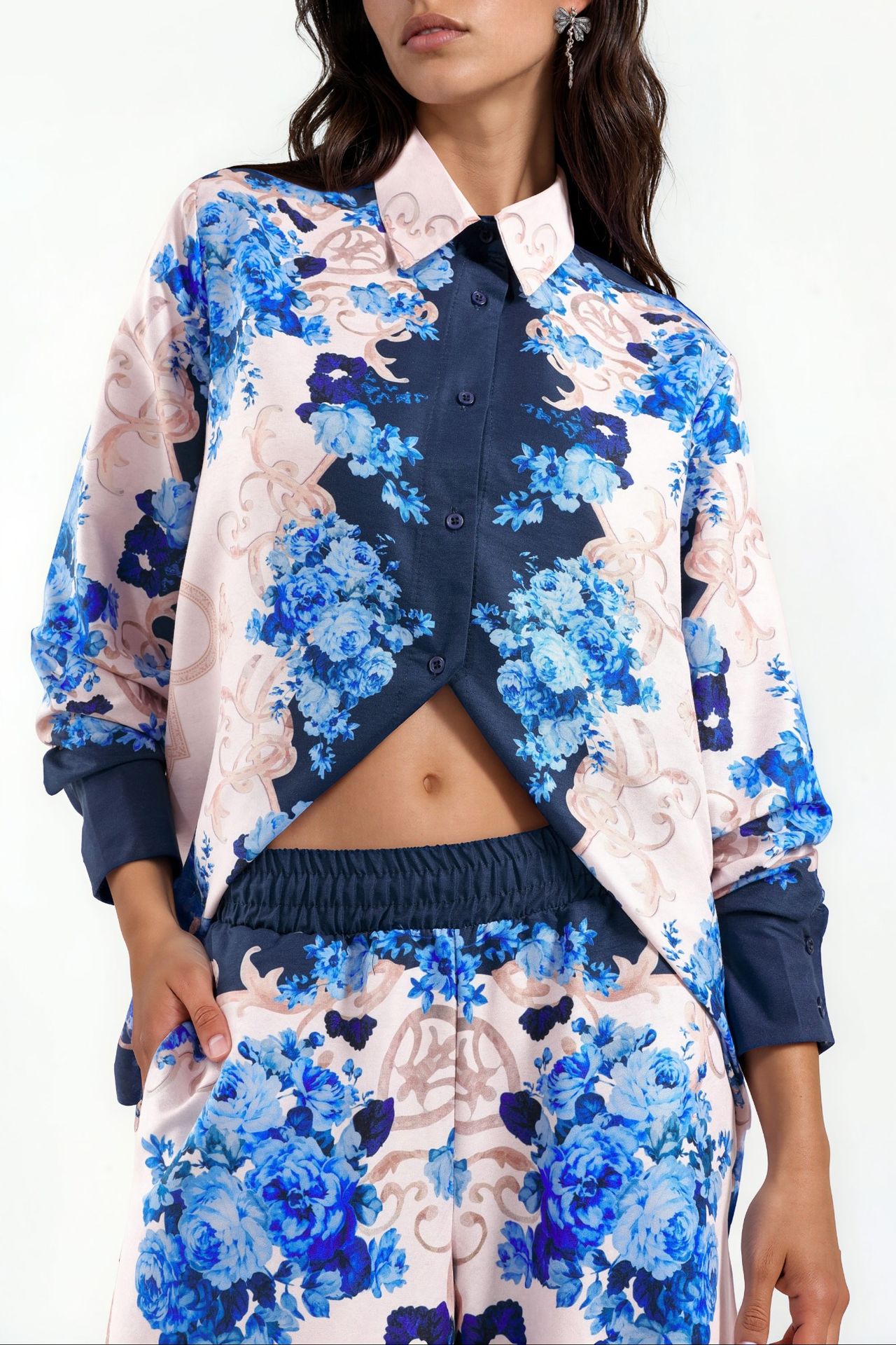 MSN Floral Shirt And Wide-Leg Pants Set 4