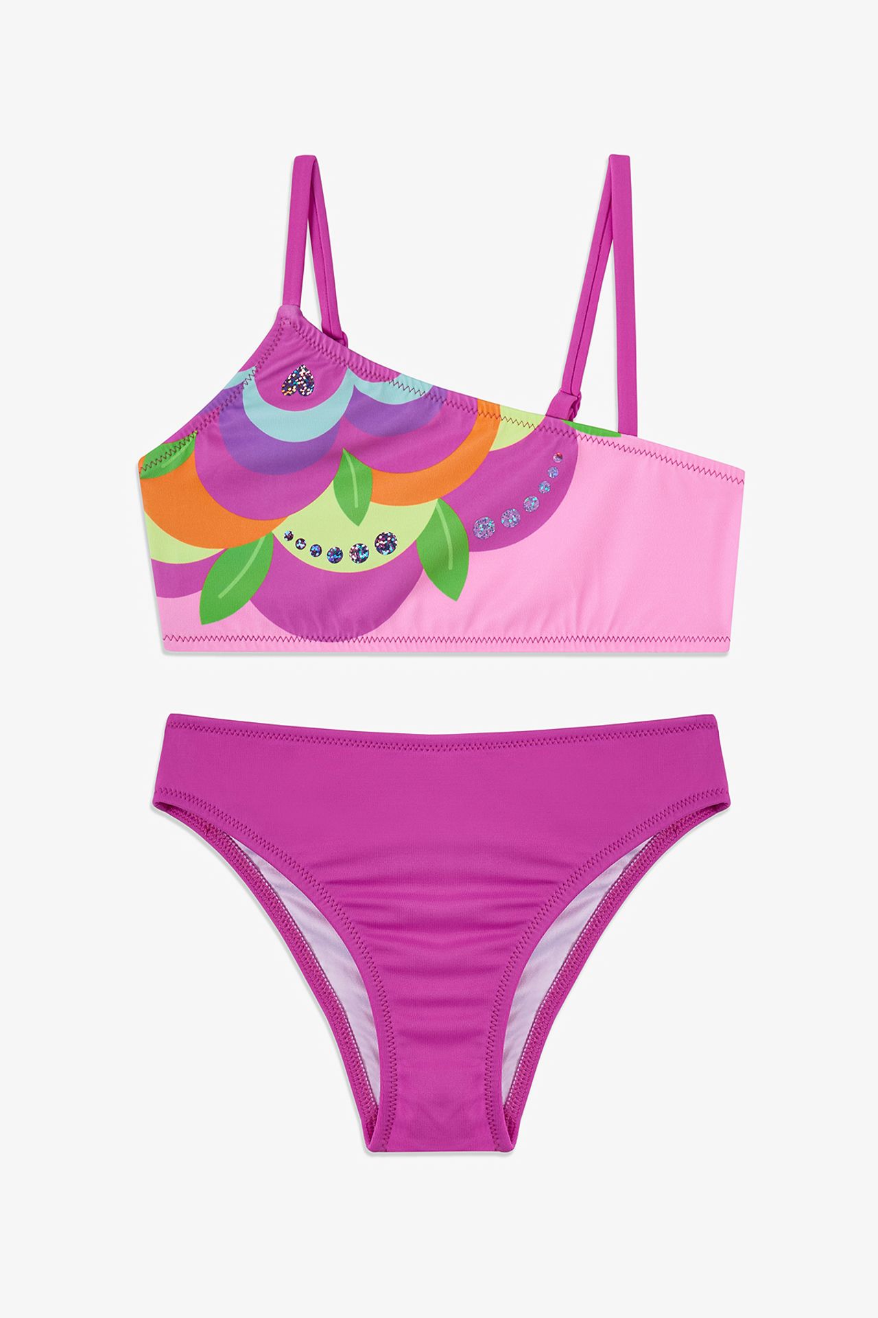 PENTI Girls' Floral One-Shoulder Bikini Set 1