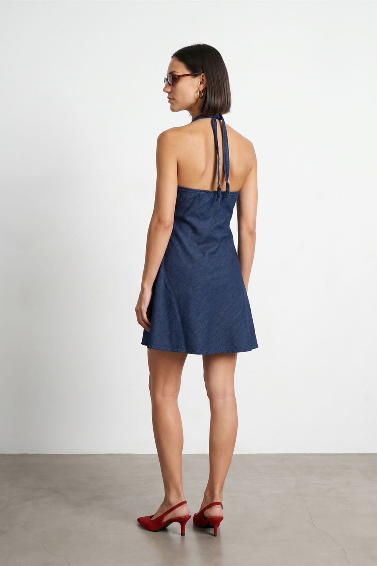 DILVIN Cotton Denim Halter Mini Dress 3