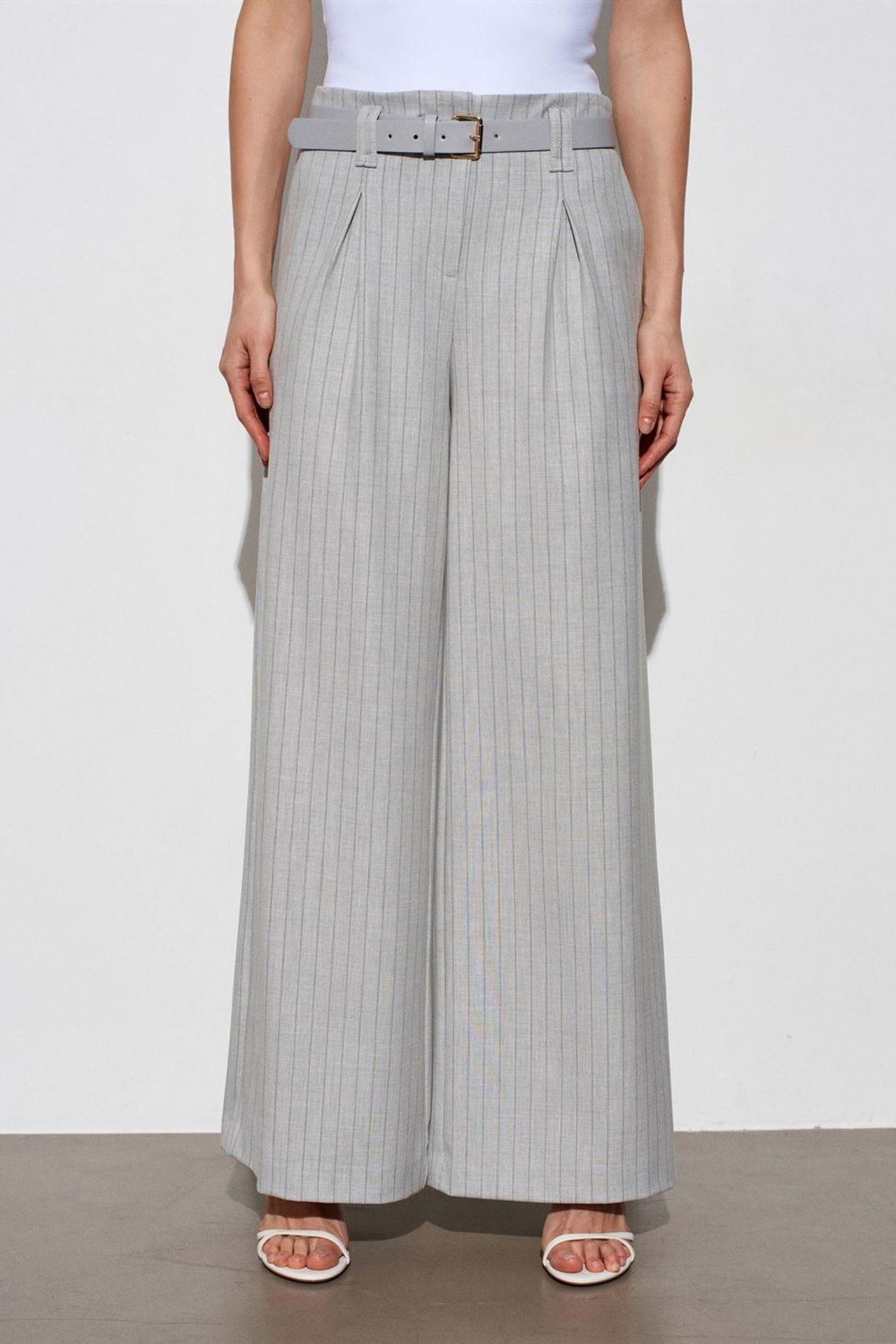 DILVIN Striped Wide-Leg Pleated Trousers 4