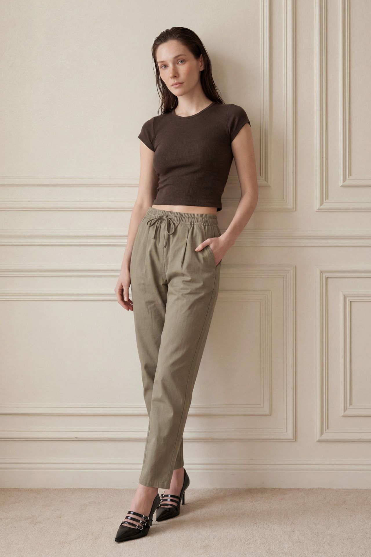 MY FASHION Ankle Length Drawstring Waist Pants with Pocket 3