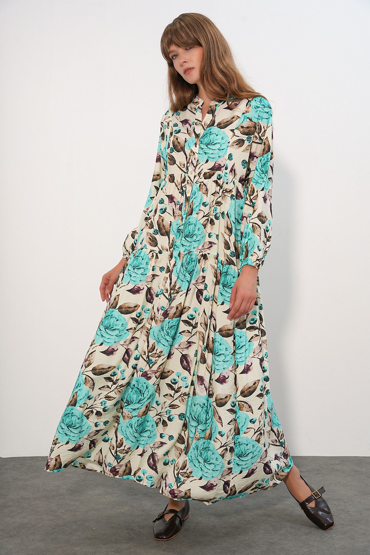 BDART Floral Maxi Dress With Mandarin Collar 2