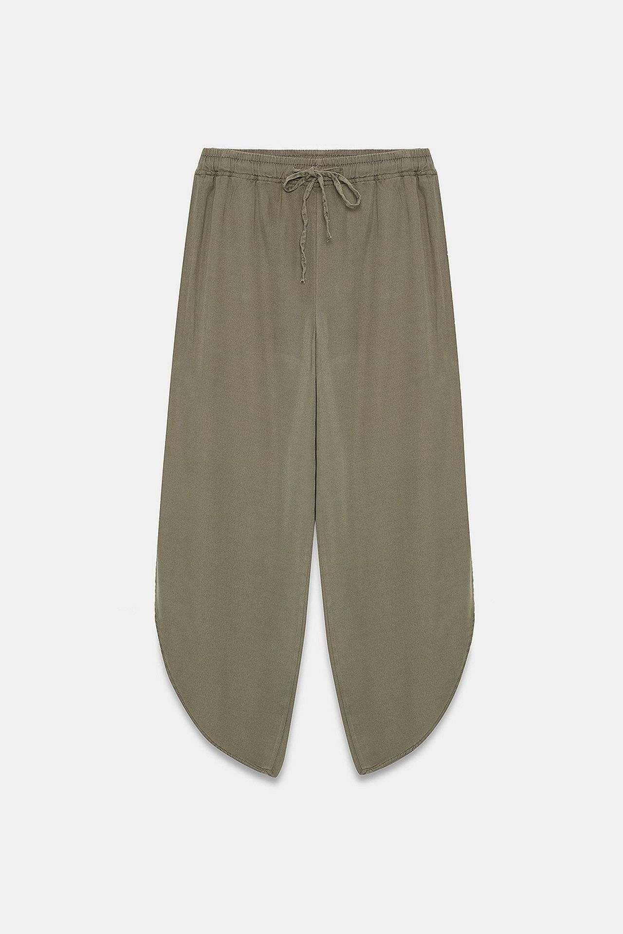 DILVIN Kadın Tencel Krep Yırtmaçlı Bol Paça Pantolon 5