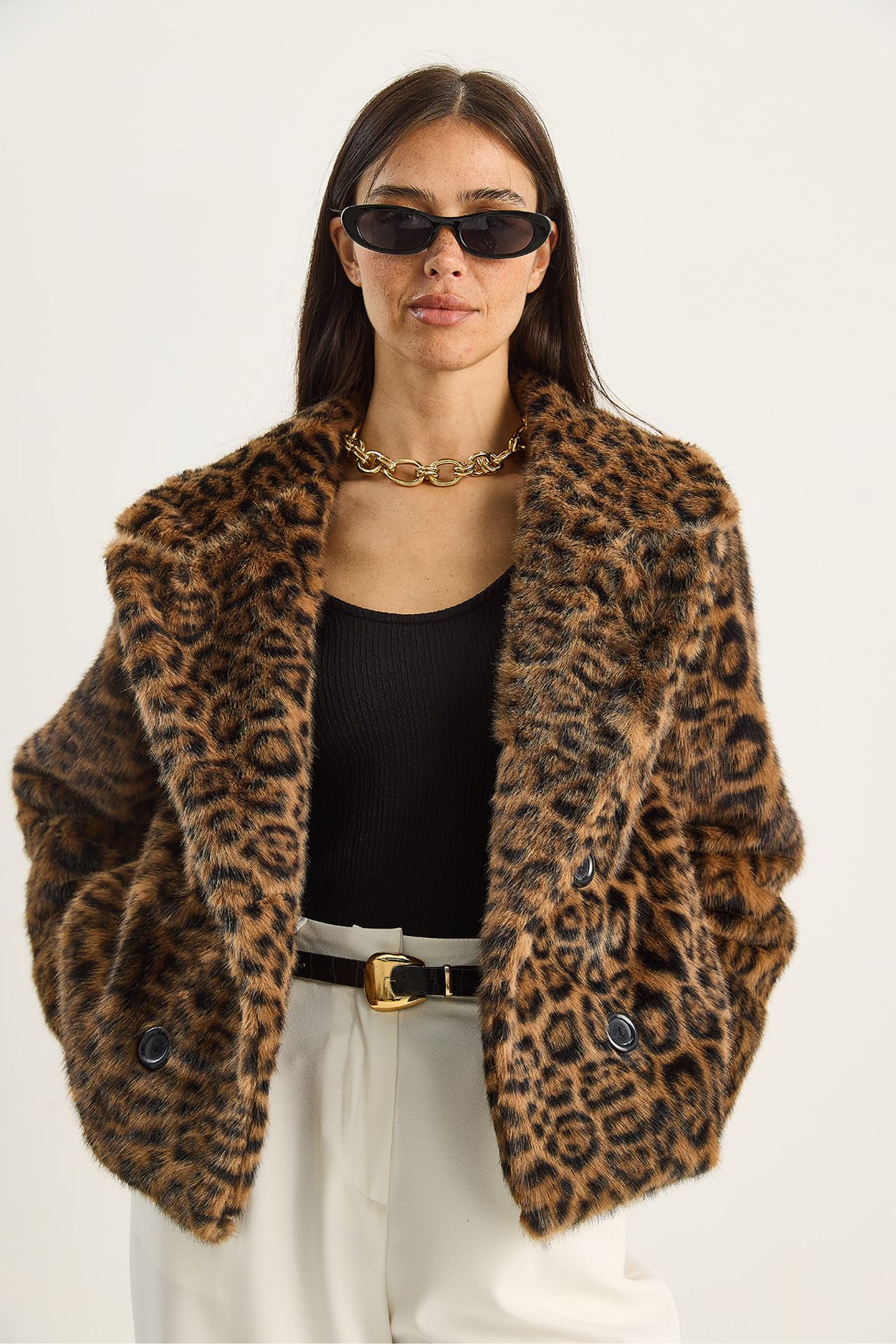 LUCCI Oversized Leopard Print Faux Fur Coat 4