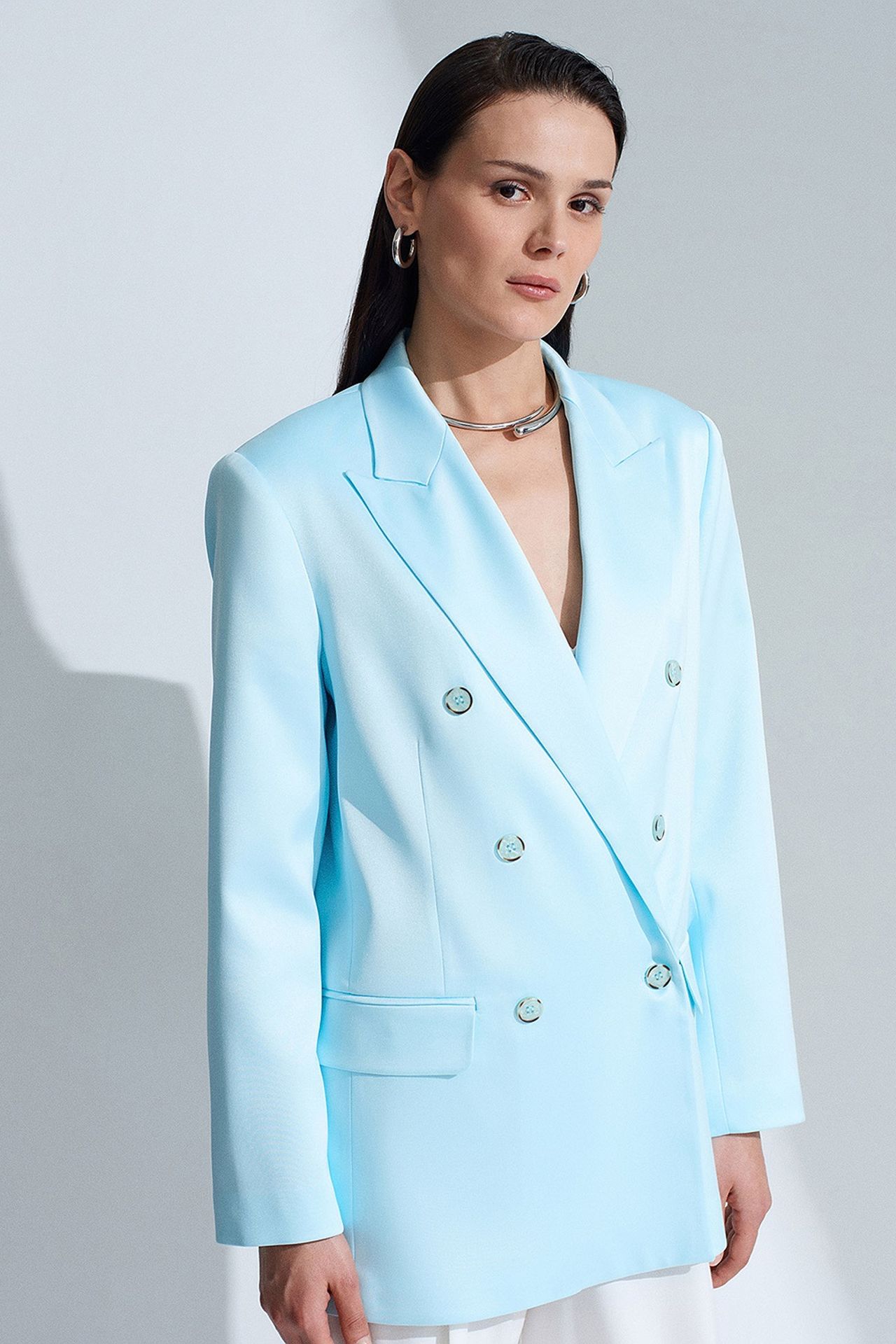 DILVIN Uzun Saten Şal Yaka Blazer 5