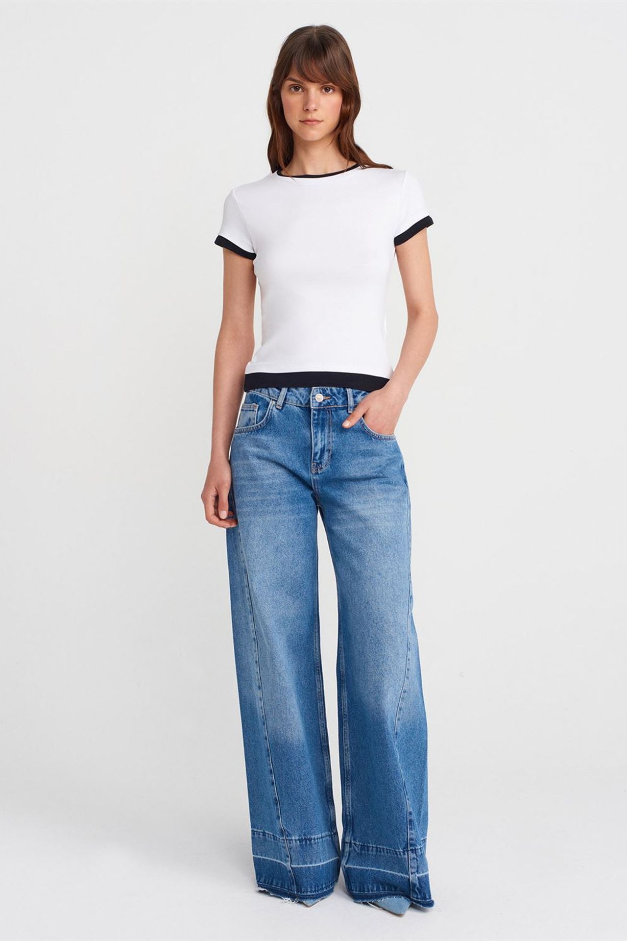 DILVIN Kadın Slim Fit Pamuklu Bisiklet Yaka Tişört 4