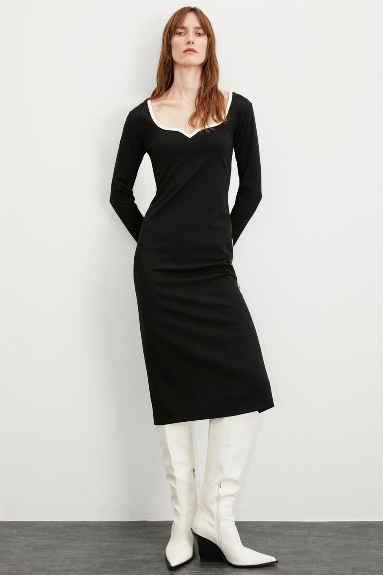 GRIMELANGE Heart Collar Striped Midi Dress 3
