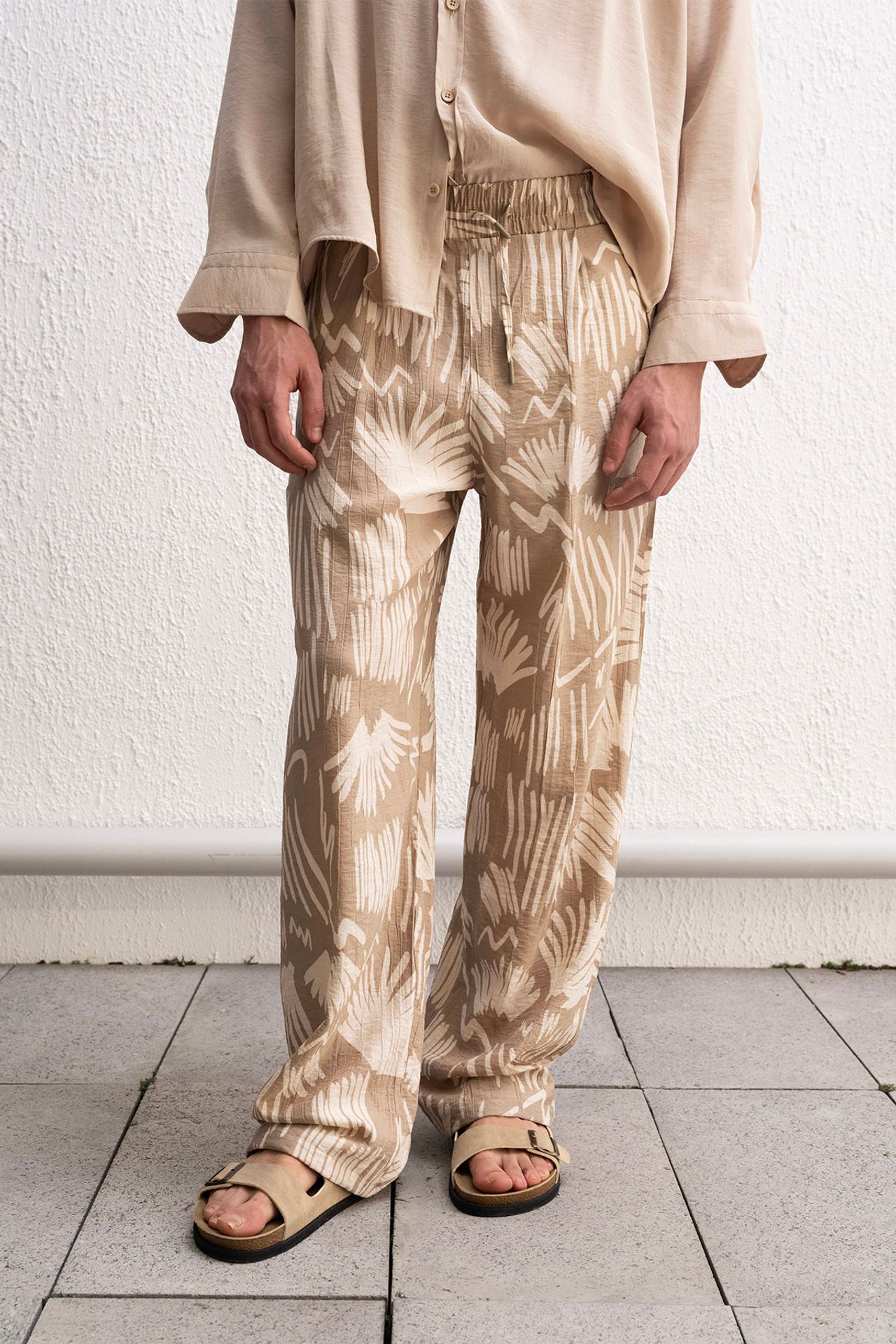 GIESTO Relaxed Fit Wide Leg Patterned Pants with Drawstring Waist 1