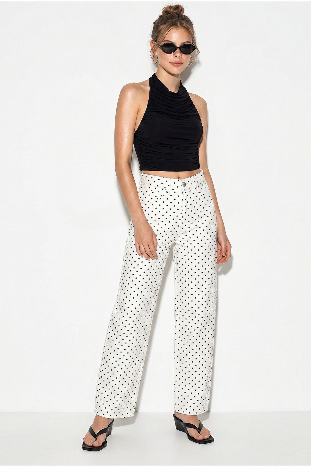 LUCCI High-Waist Straight Leg Polka Dot Jeans 3