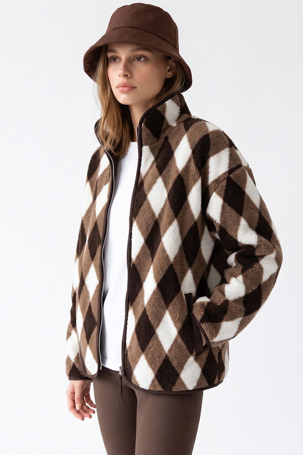 MIXRAY Women's Geometric Zipper Collar Sweatshirt 4