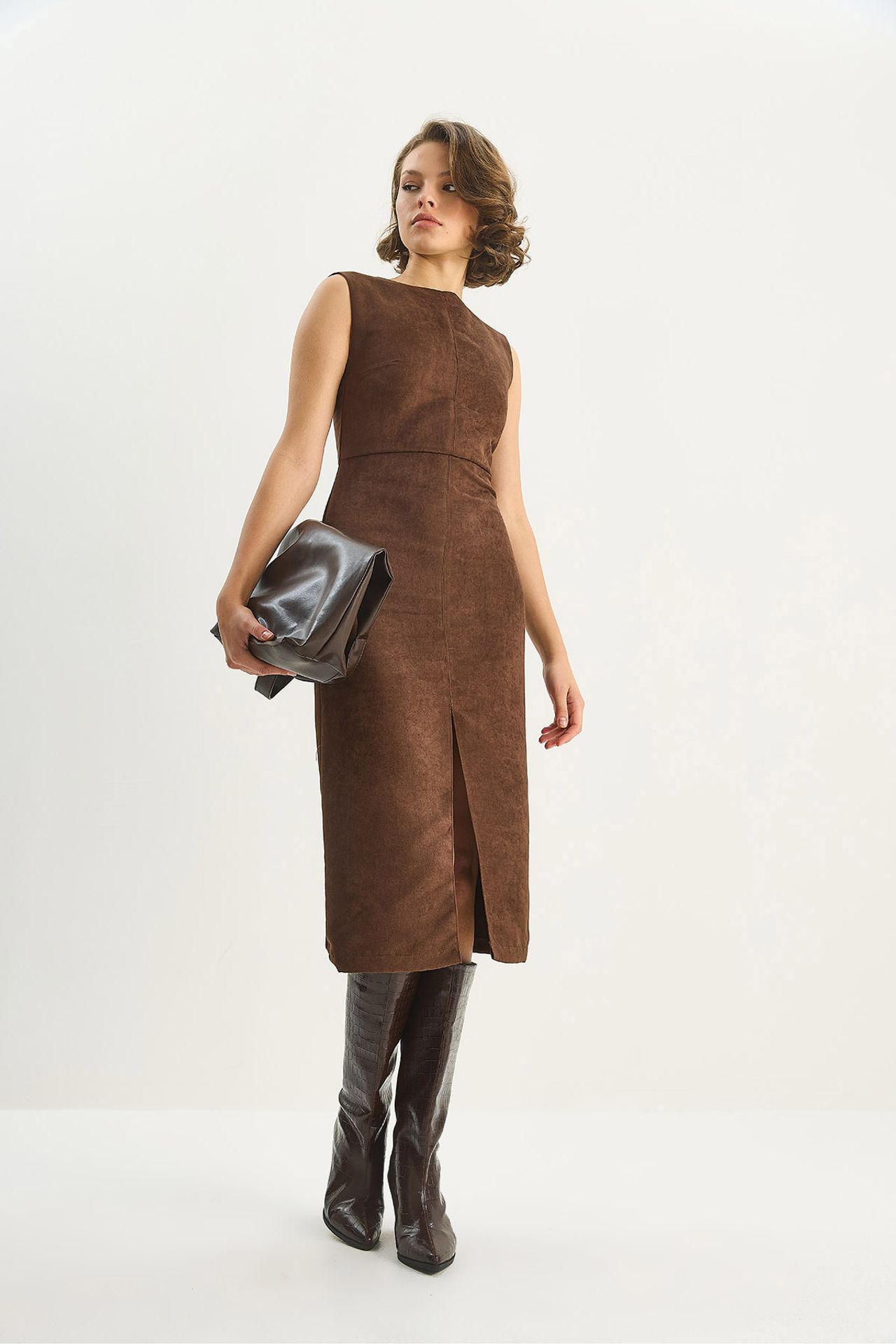 LUCCI Faux Suede Midi Dress
