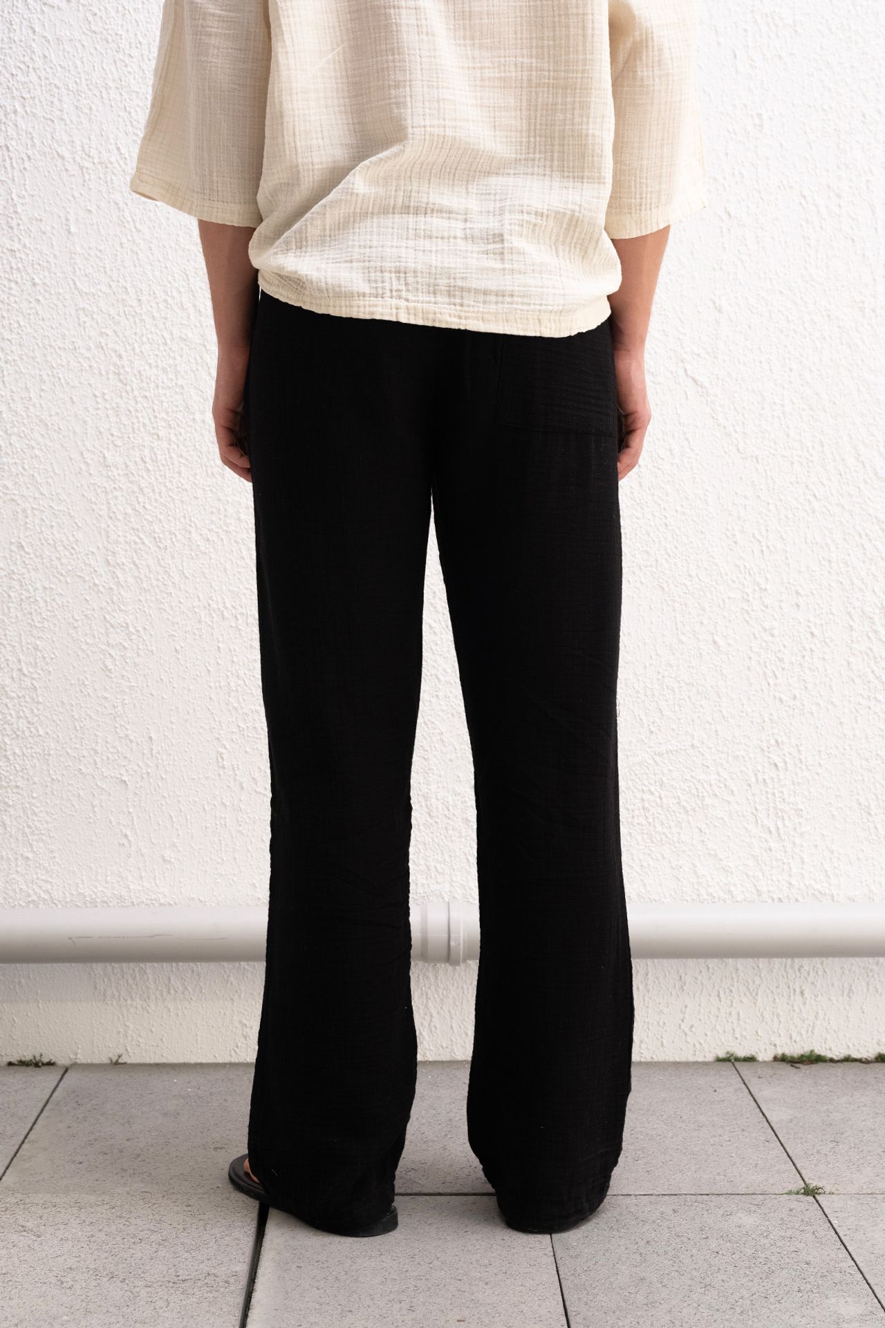 GIESTO Men's cotton wide-leg trousers with drawstring waist 4
