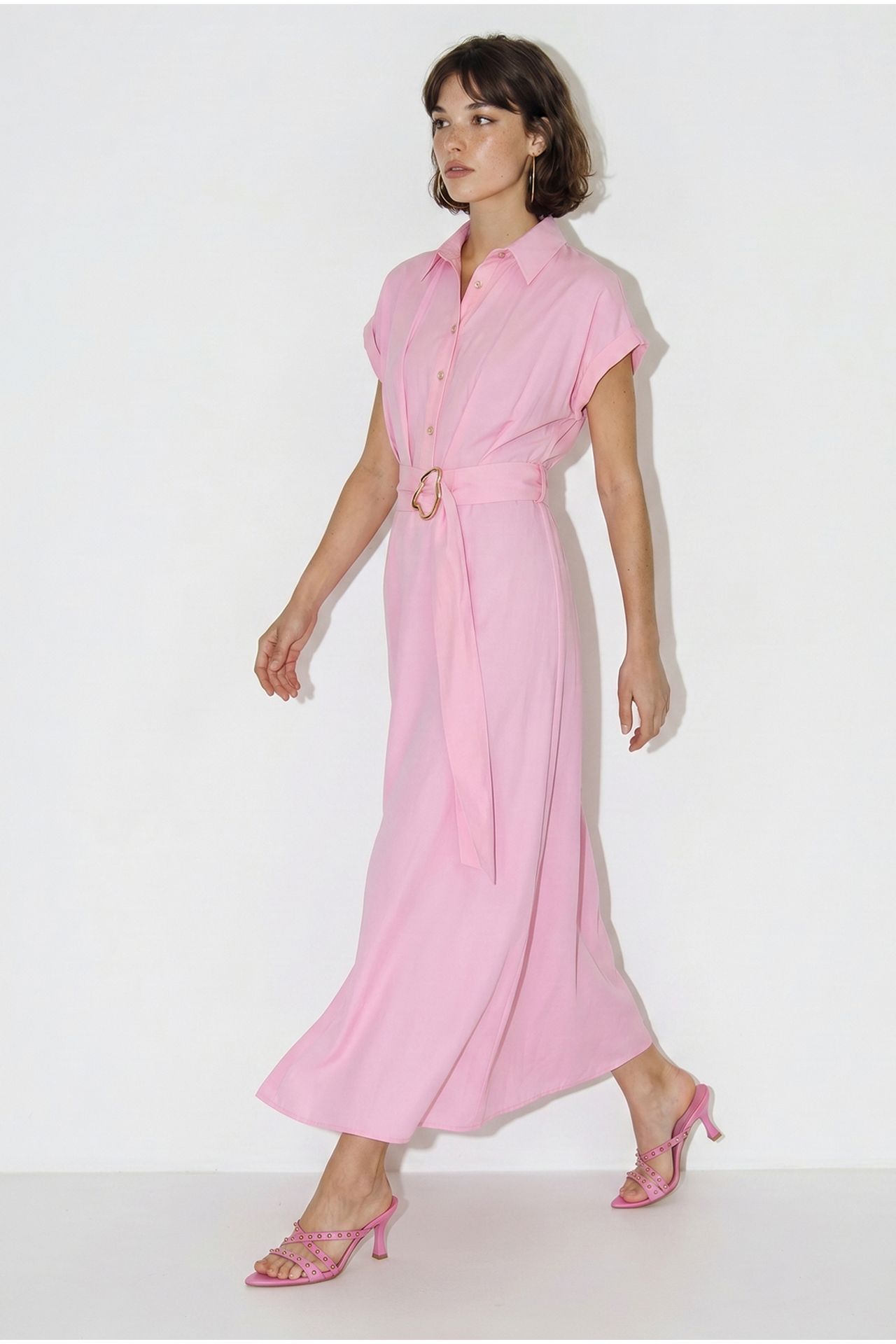 LUCCI Belted Poplin Shirt Dress 4