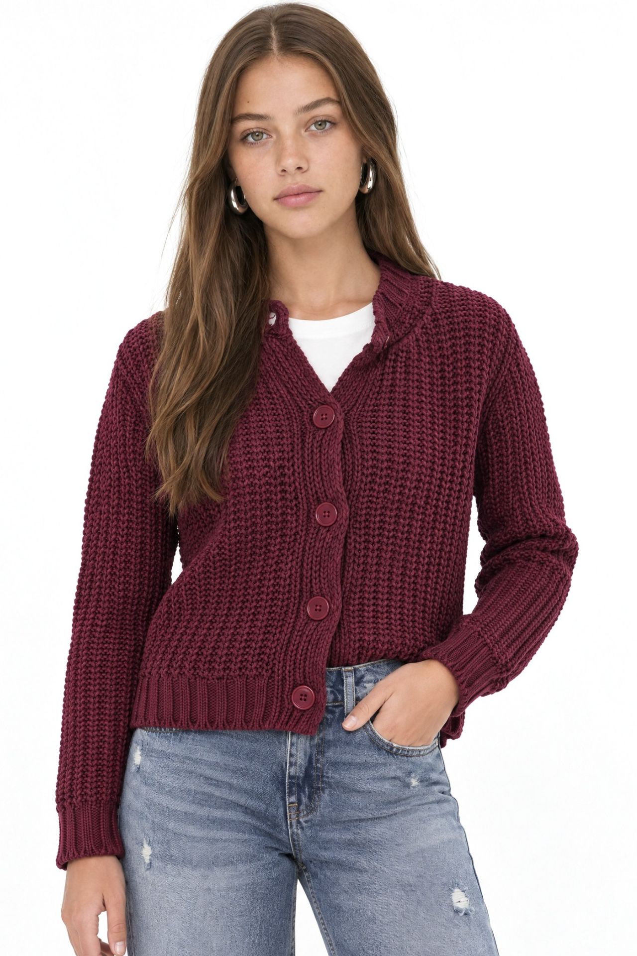 Mixray Textured Ribbed Knit Cardigan with Buttons 1