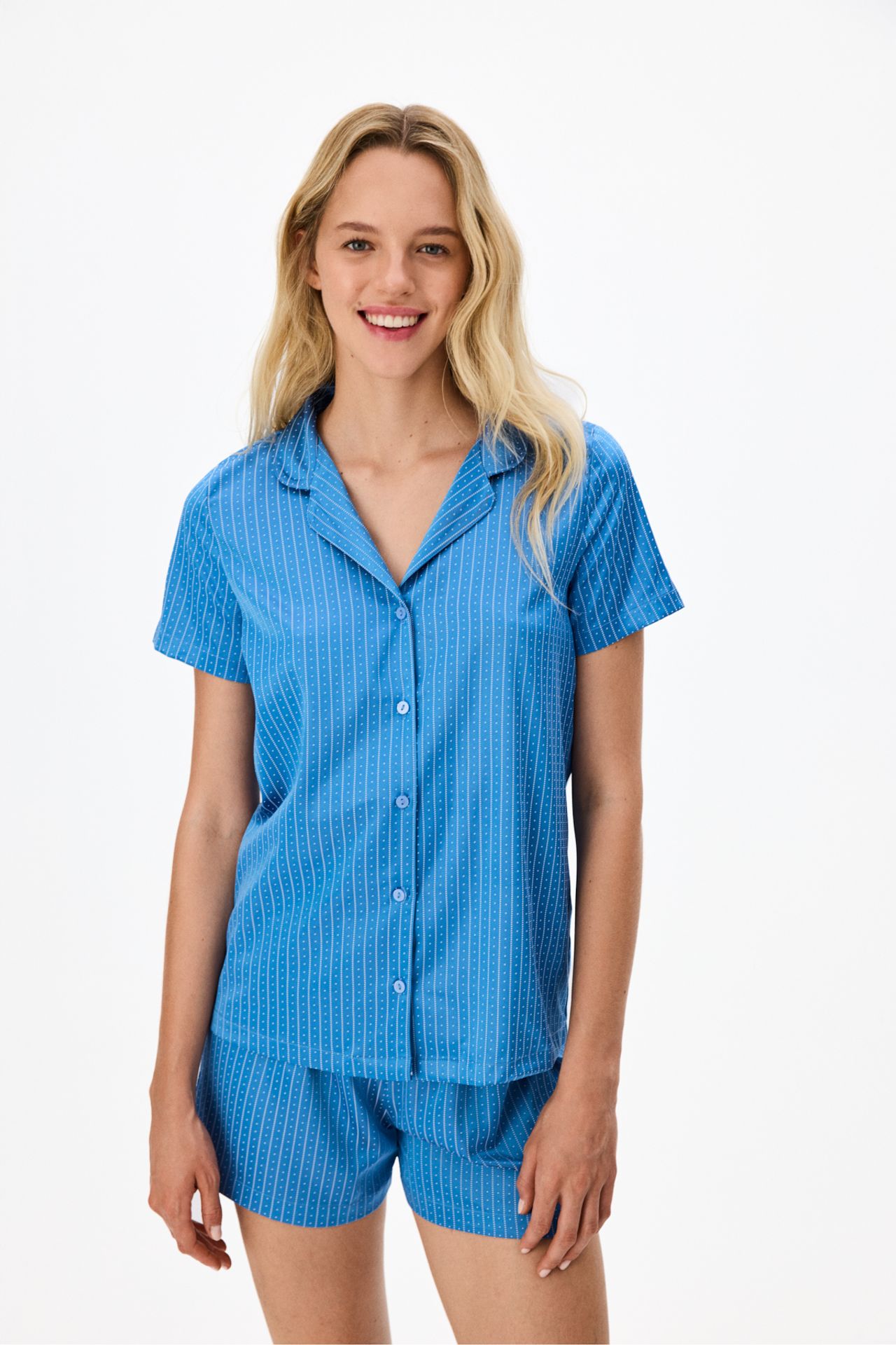 PENTI Skyline Satin Short Sleeve Shirt Shorts Pajama Set 1
